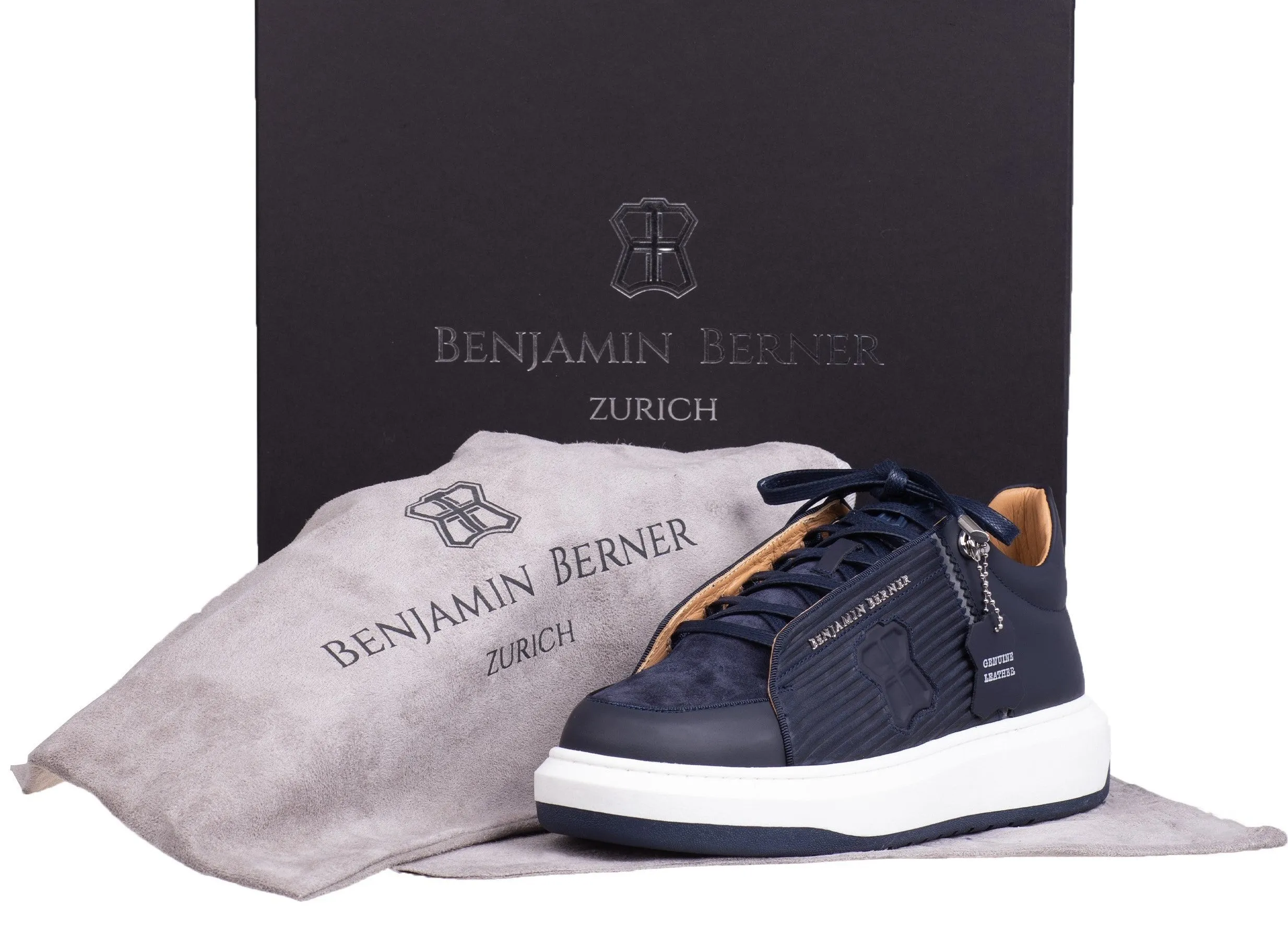 BNJ 3-D Striped Nubuck-Suede - Navy