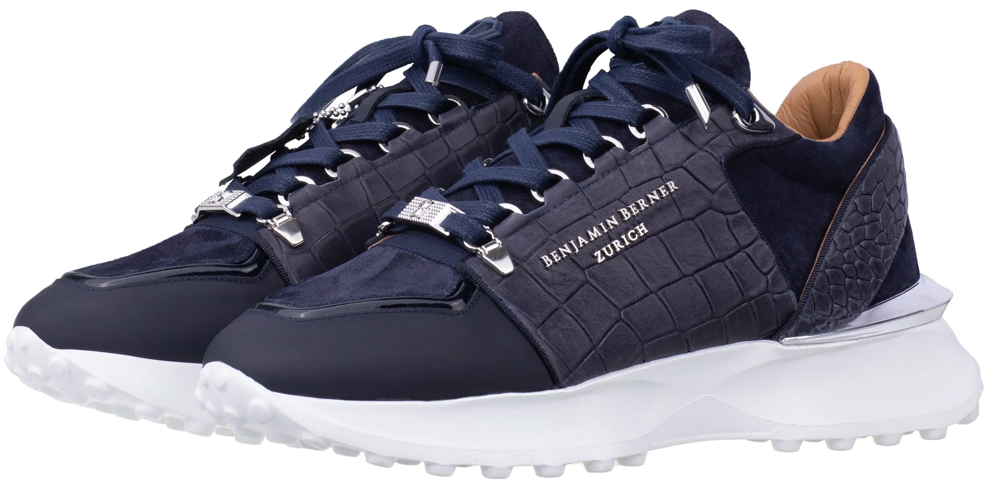 BNJ Agon Navy Blue Faux Crocodile Suede Shoes