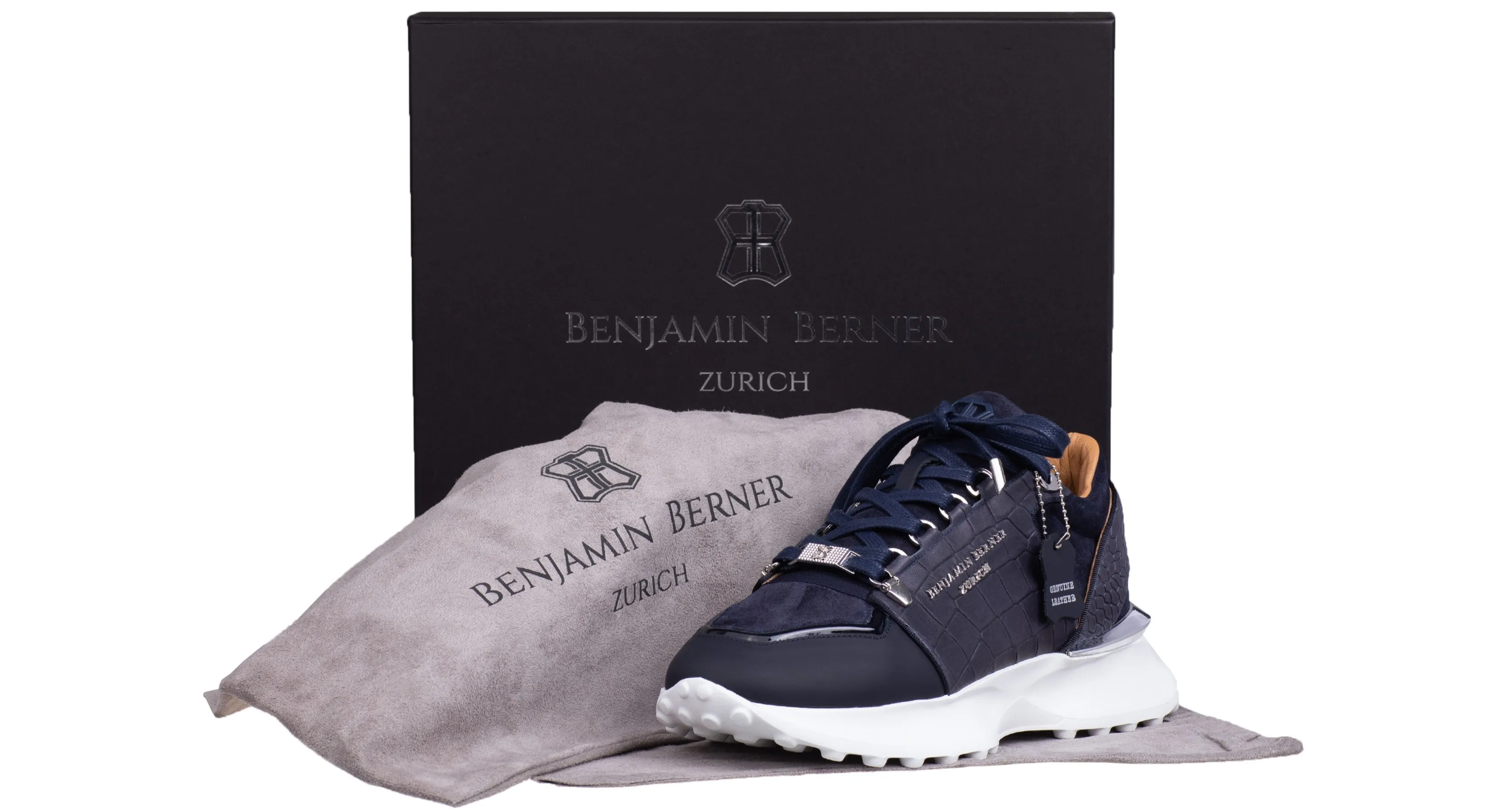 BNJ Agon Navy Blue Faux Crocodile Suede Shoes