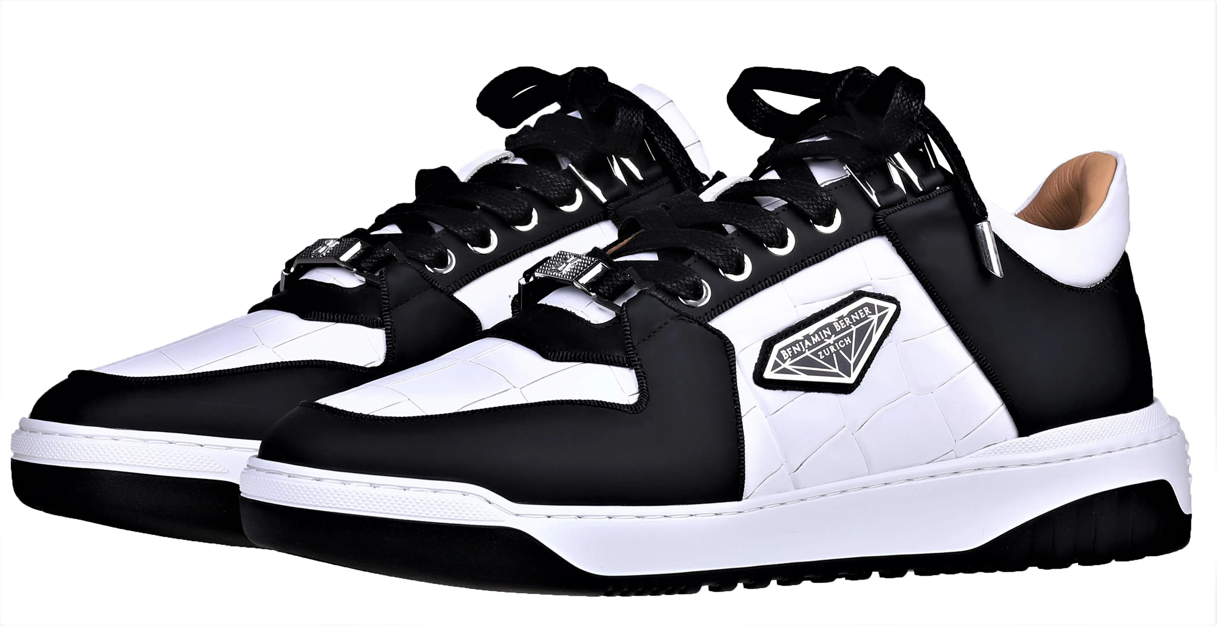 BNJ Low-Top White Matt Crocodile-Black Matt Nappa - Search Engine Optimized Result