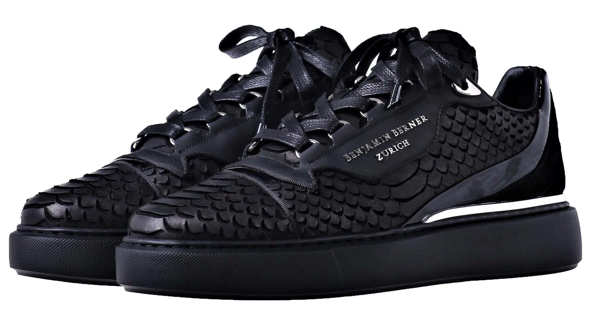 BNJ RAPHAEL low-top women's shoes - black python - cut matt nappa.