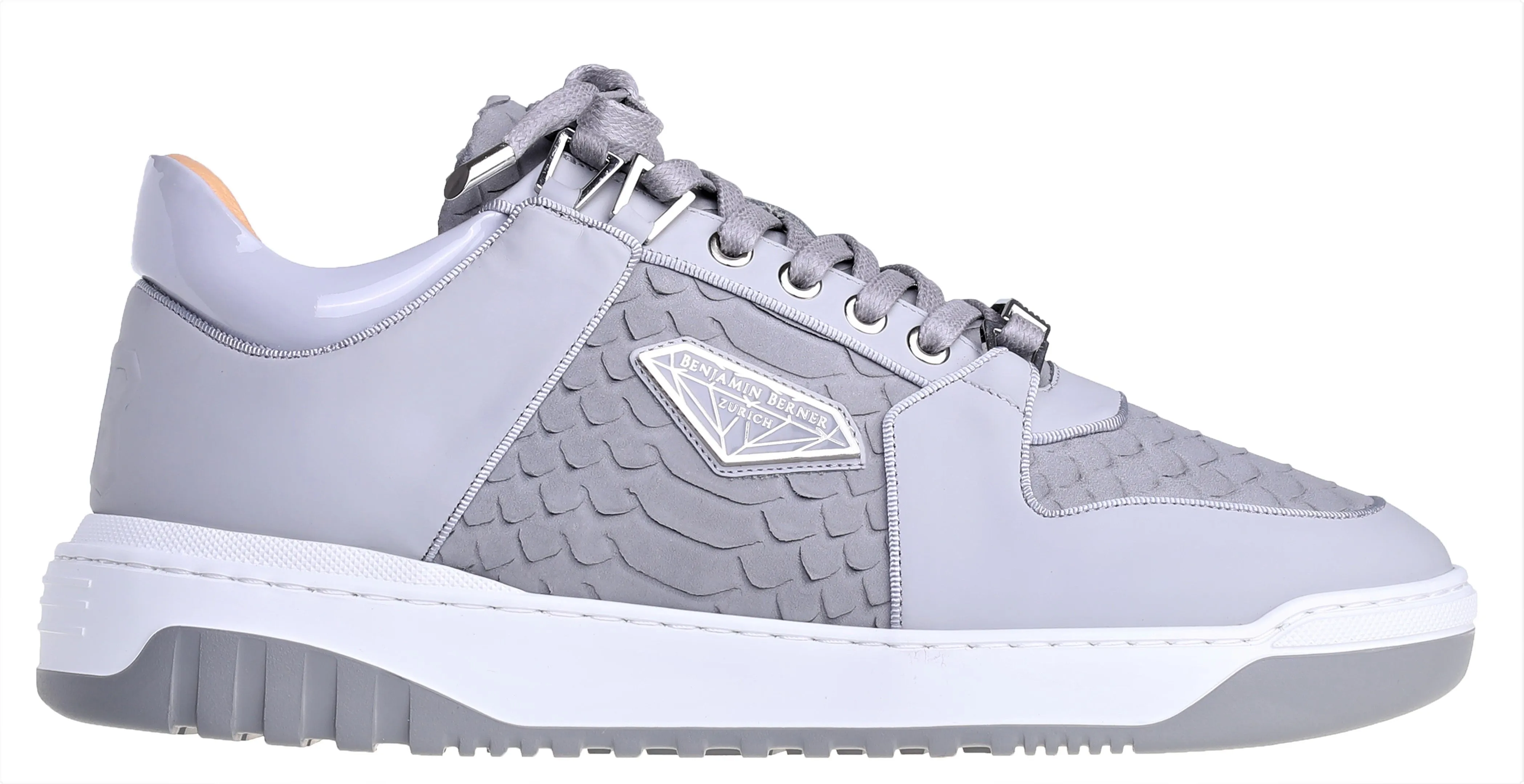 BNJ SIGMA Ice Grey Python Cut Low-Top Sneakers