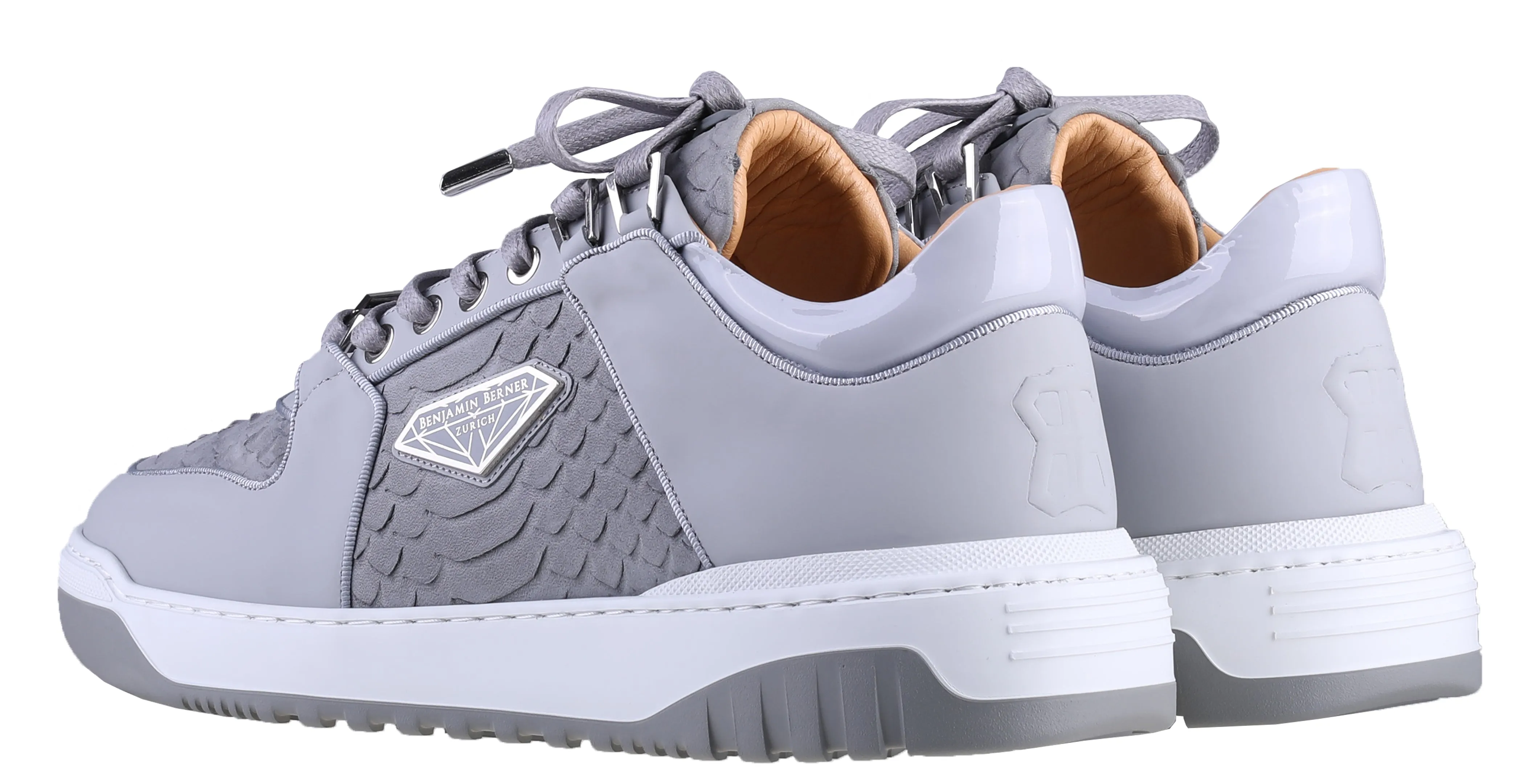 BNJ SIGMA Ice Grey Python Cut Low-Top Sneakers