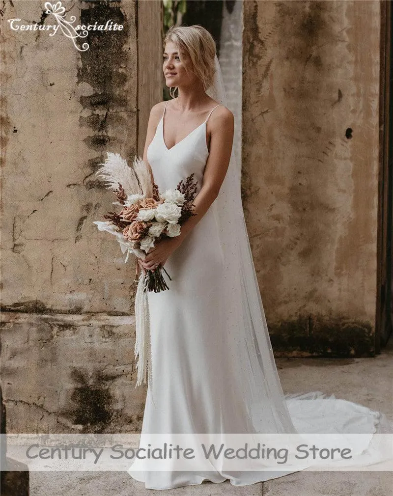 Boho Wedding Dress - Chiffon Bridal Gown with Spaghetti Straps