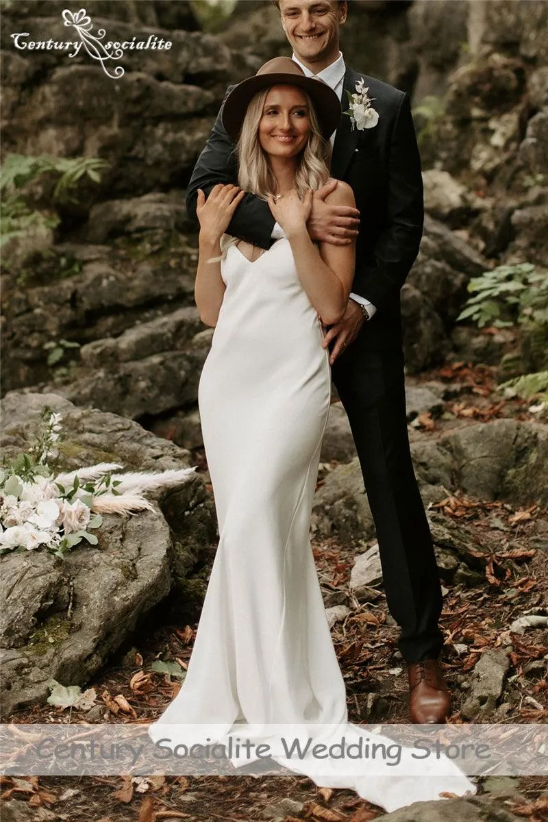 Boho Wedding Dress - Chiffon Bridal Gown with Spaghetti Straps