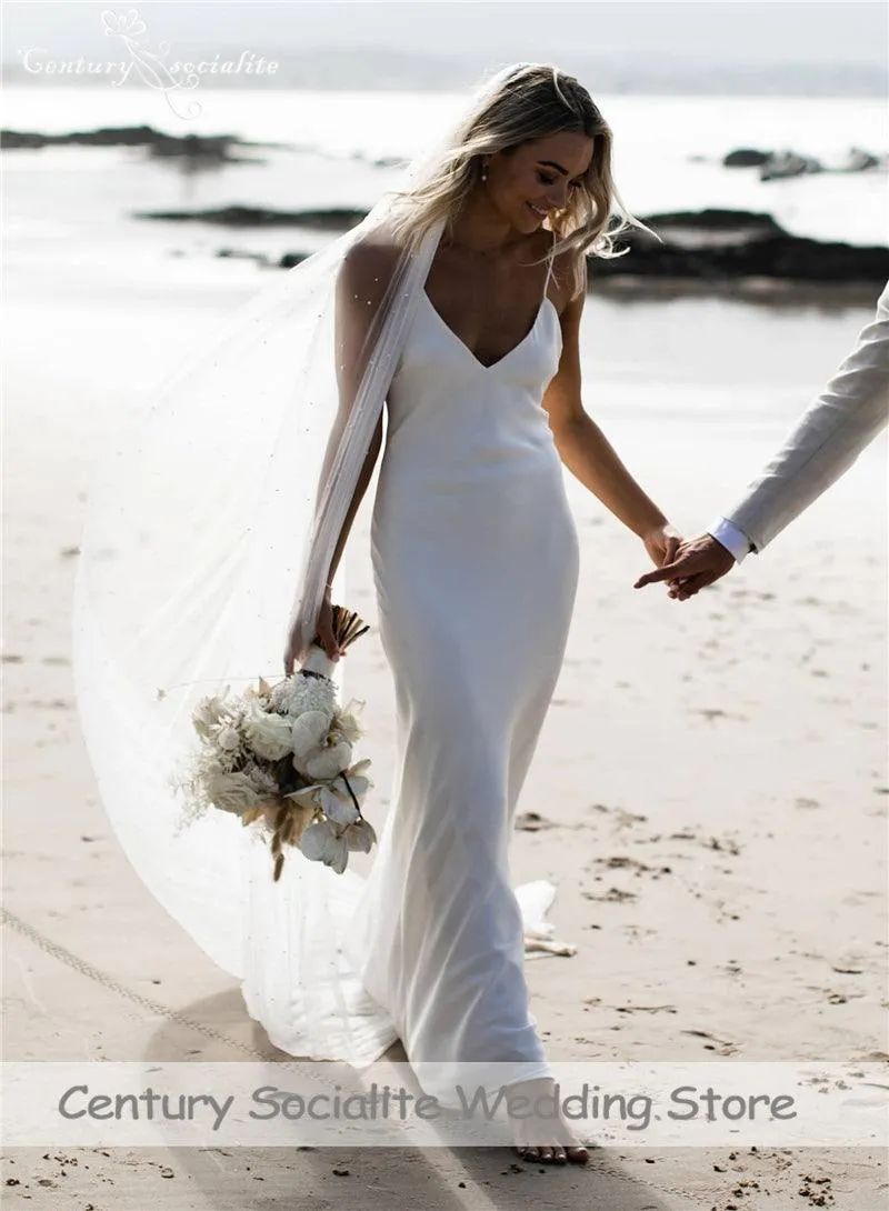 Boho Wedding Dress - Chiffon Bridal Gown with Spaghetti Straps