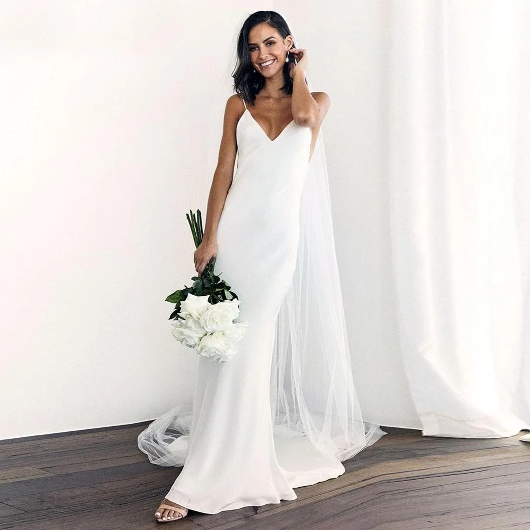 Boho Wedding Dress - Chiffon Bridal Gown with Spaghetti Straps