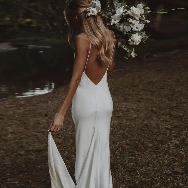 Boho Wedding Dress - Chiffon Bridal Gown with Spaghetti Straps