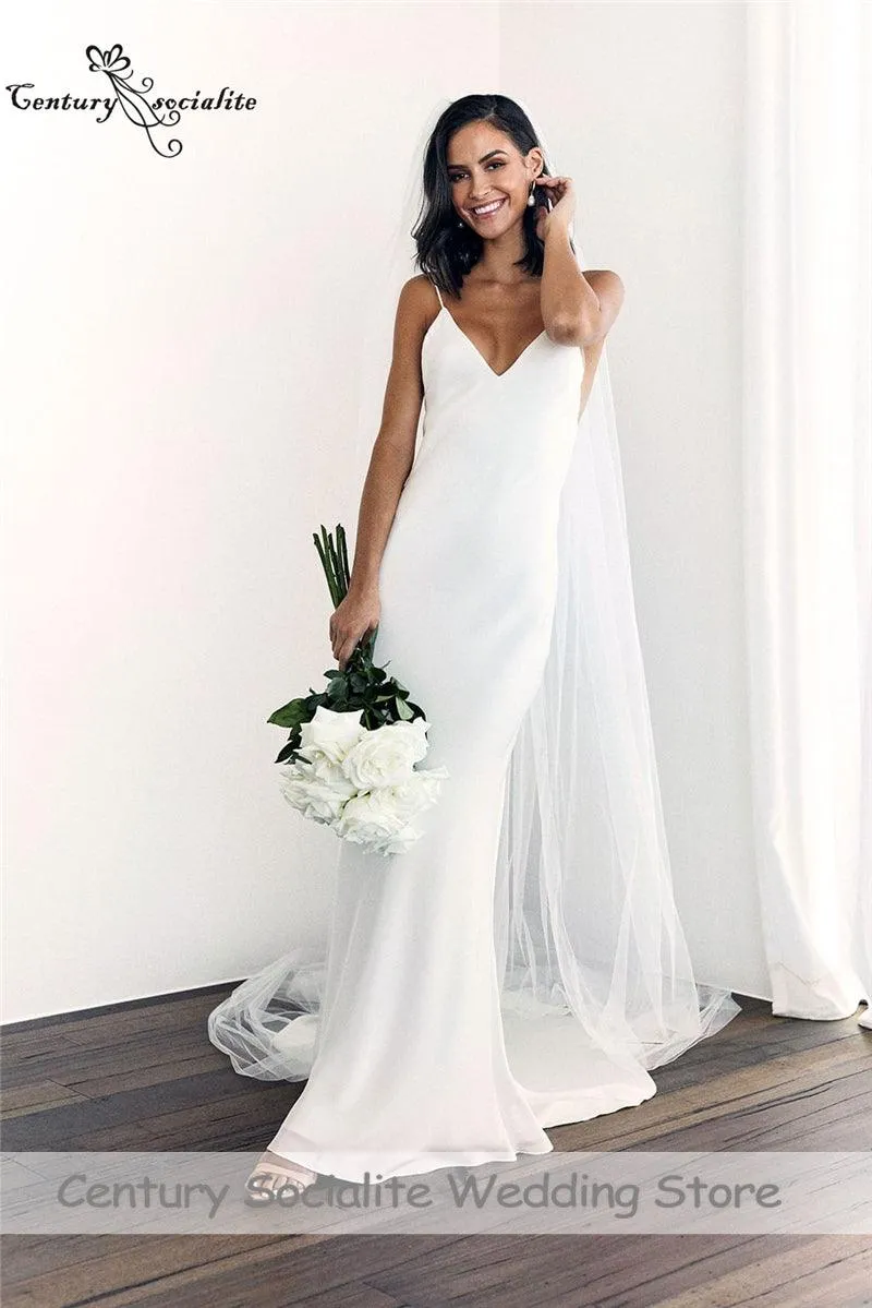 Boho Wedding Dress - Chiffon Bridal Gown with Spaghetti Straps