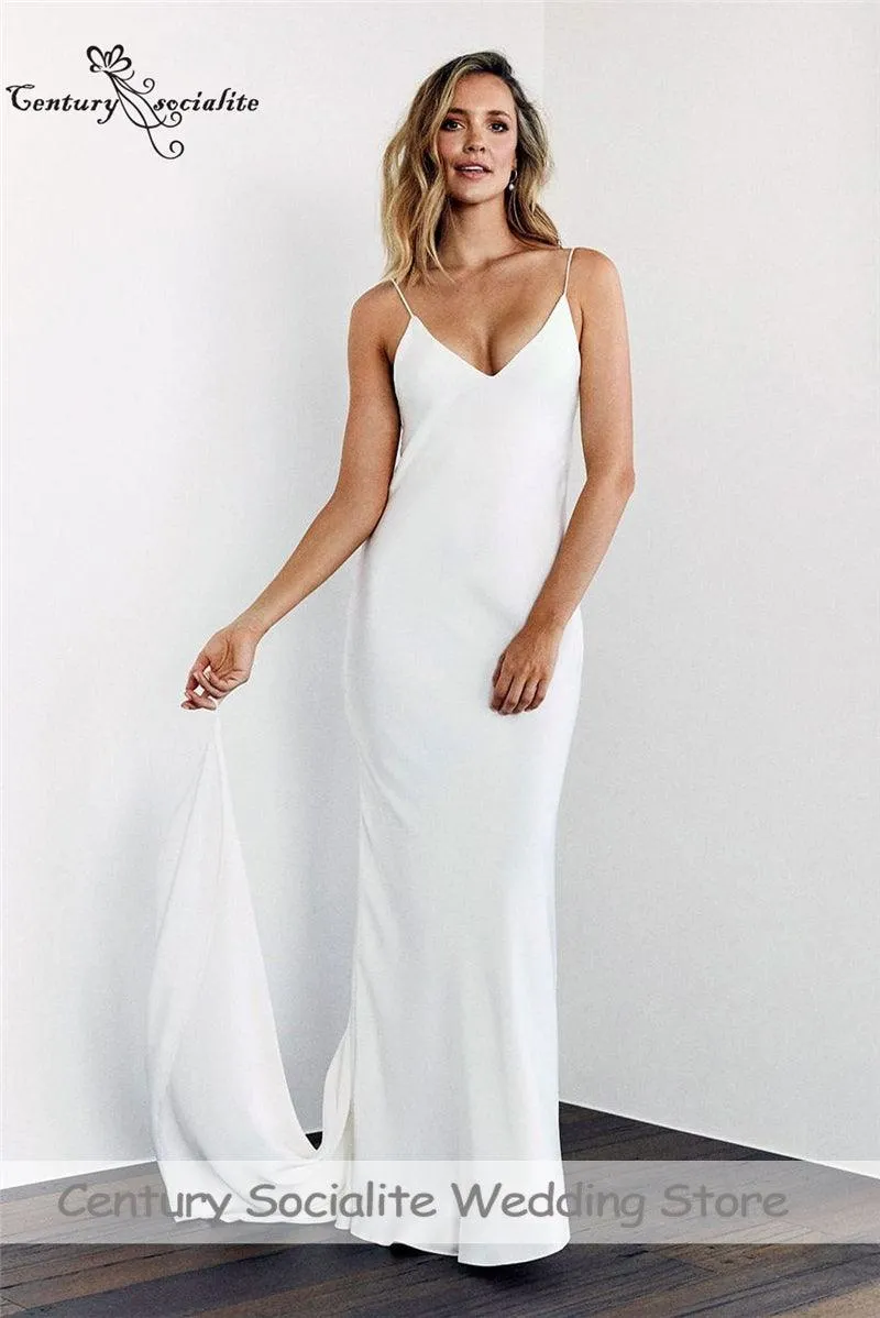 Boho Wedding Dress - Chiffon Bridal Gown with Spaghetti Straps