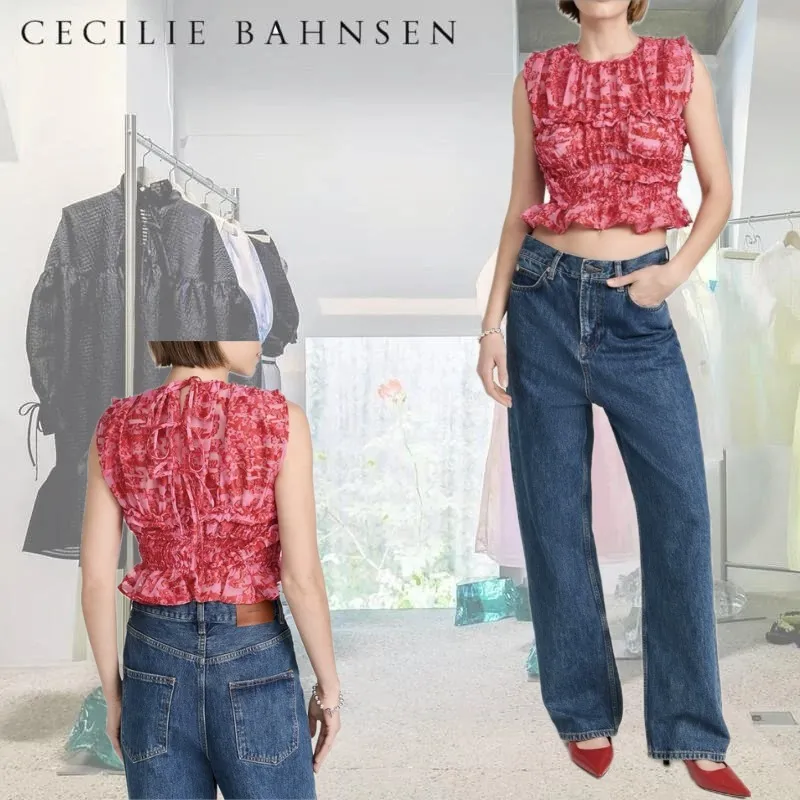 Cecilie Bahnsen Flower Patterns Cropped Tops