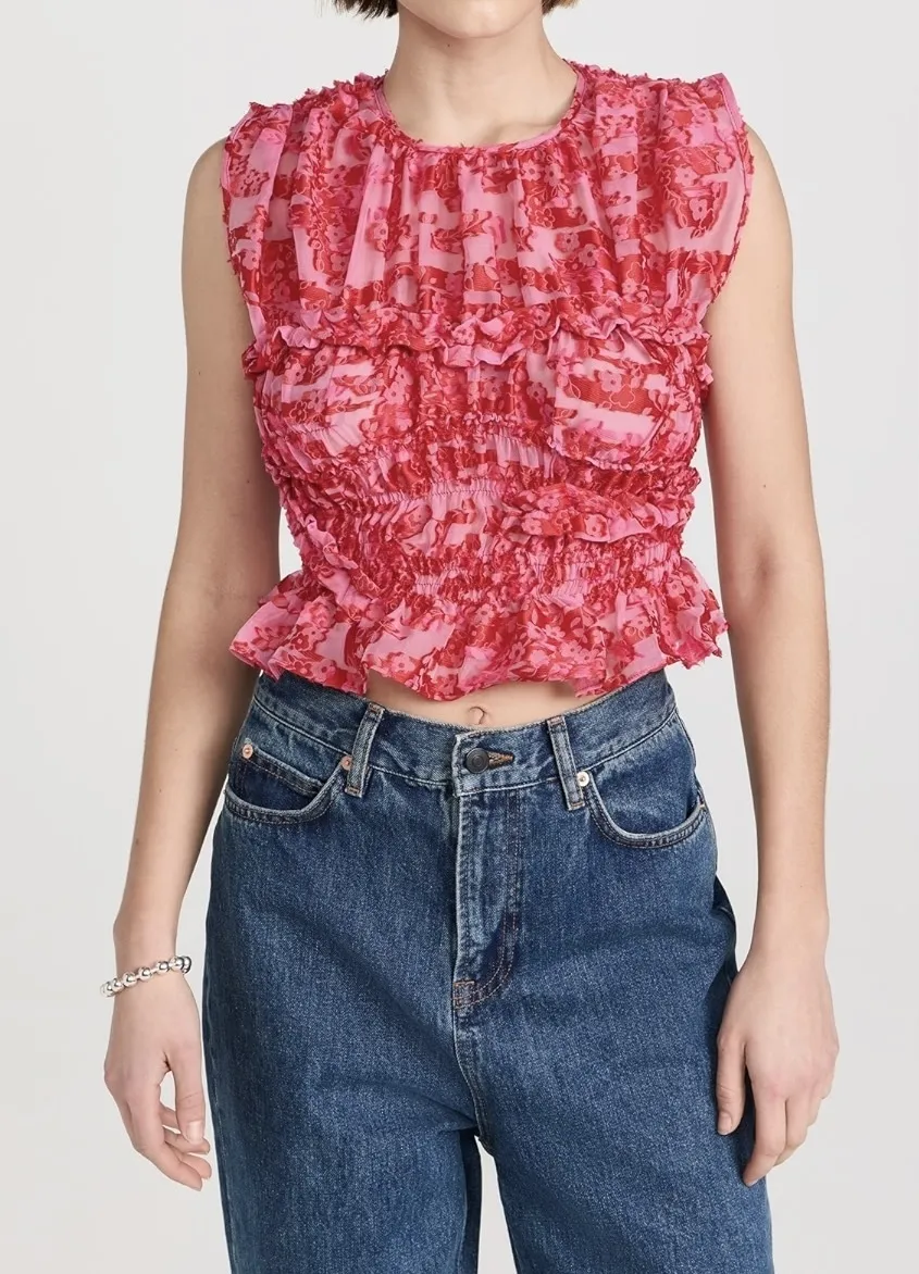 Cecilie Bahnsen Flower Patterns Cropped Tops