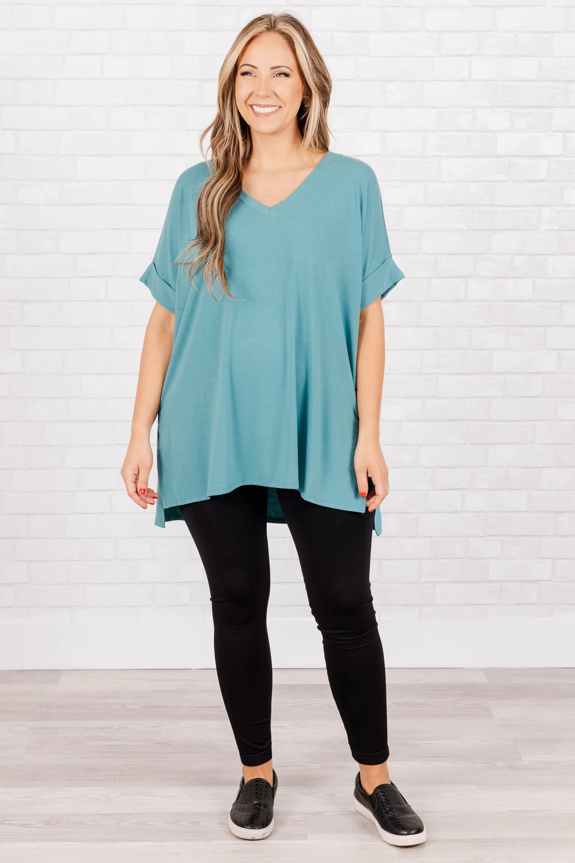 Comfortable Dusty Teal Travel Top