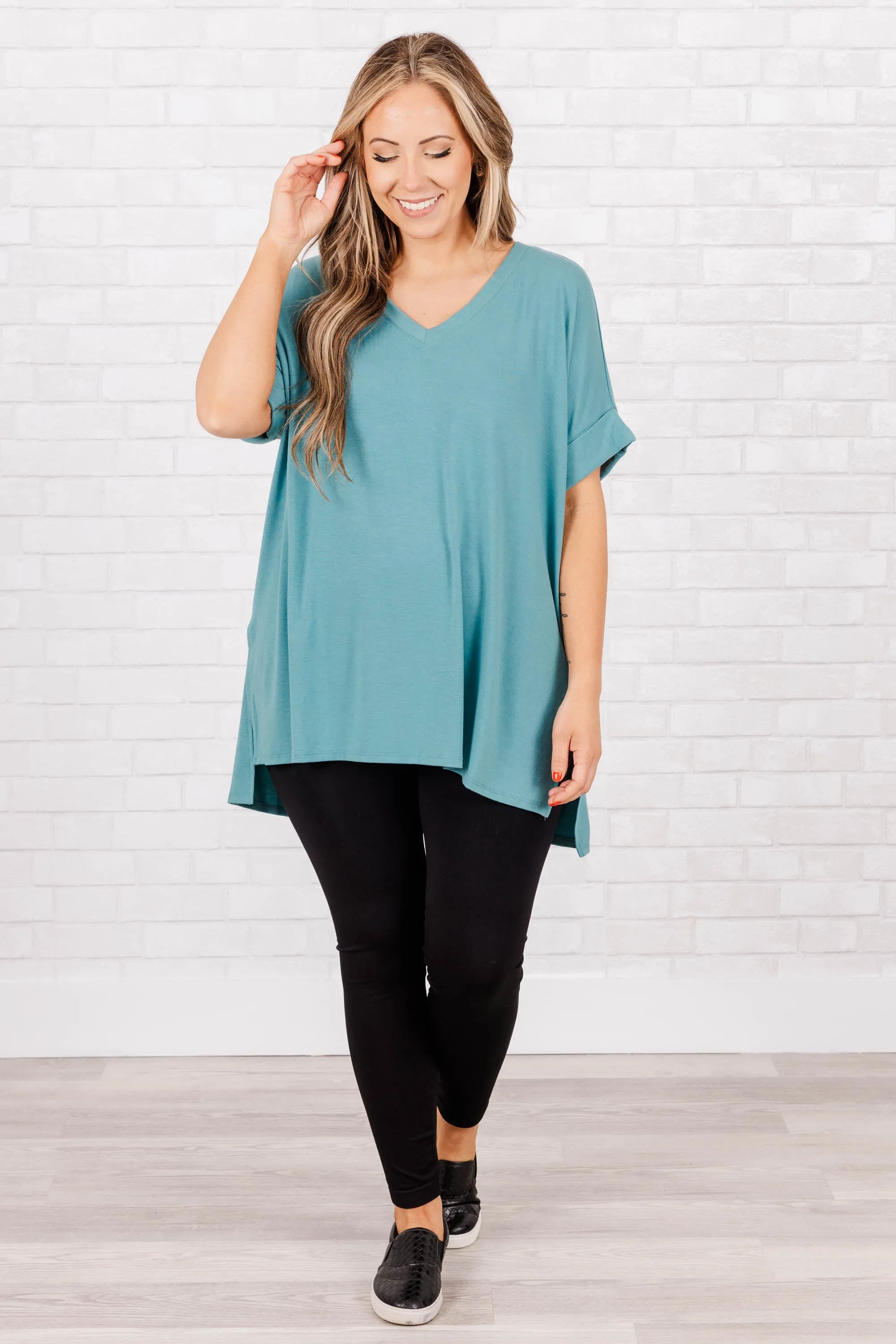 Comfortable Dusty Teal Travel Top