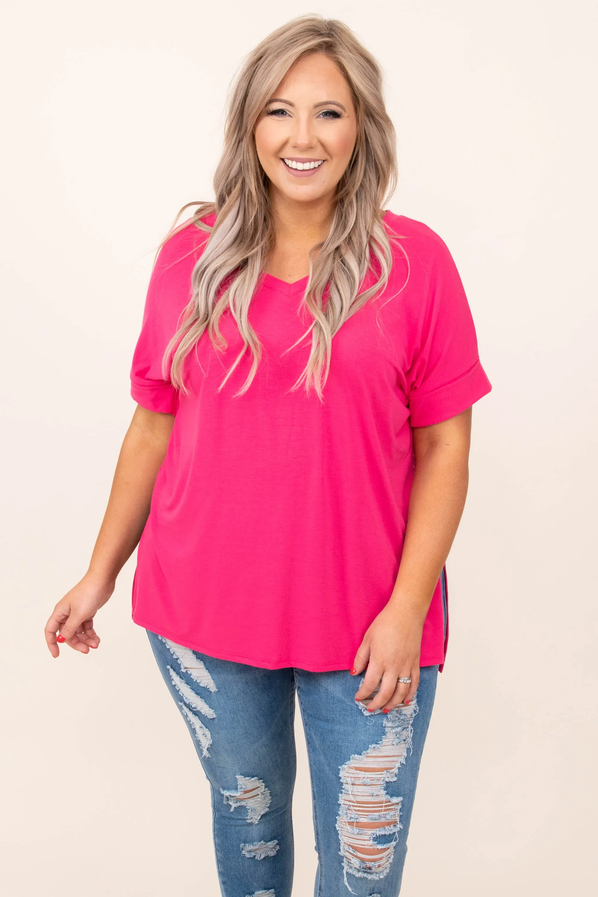 Comfy Travel Top, Fuchsia