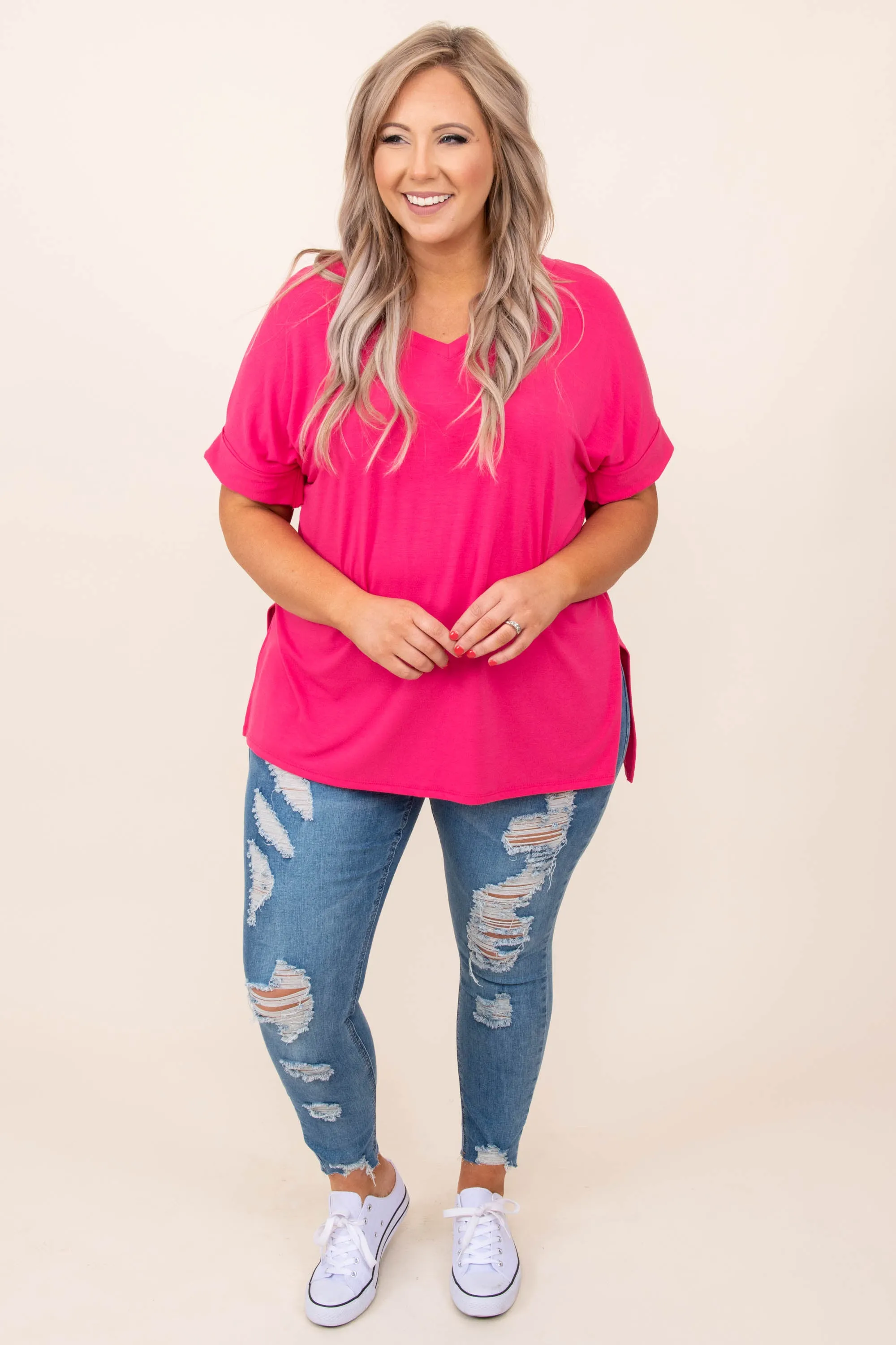 Comfy Travel Top, Fuchsia