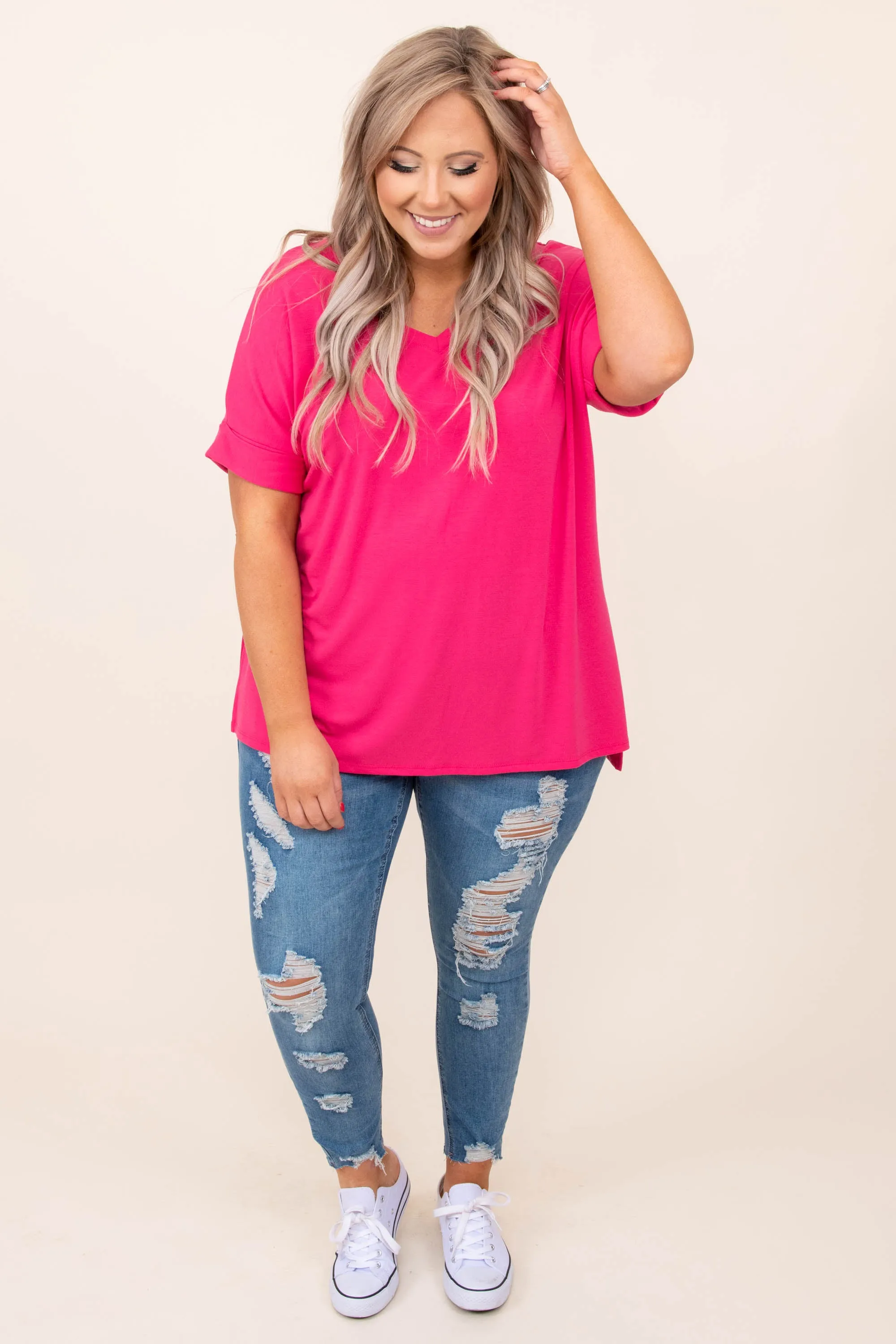 Comfy Travel Top, Fuchsia