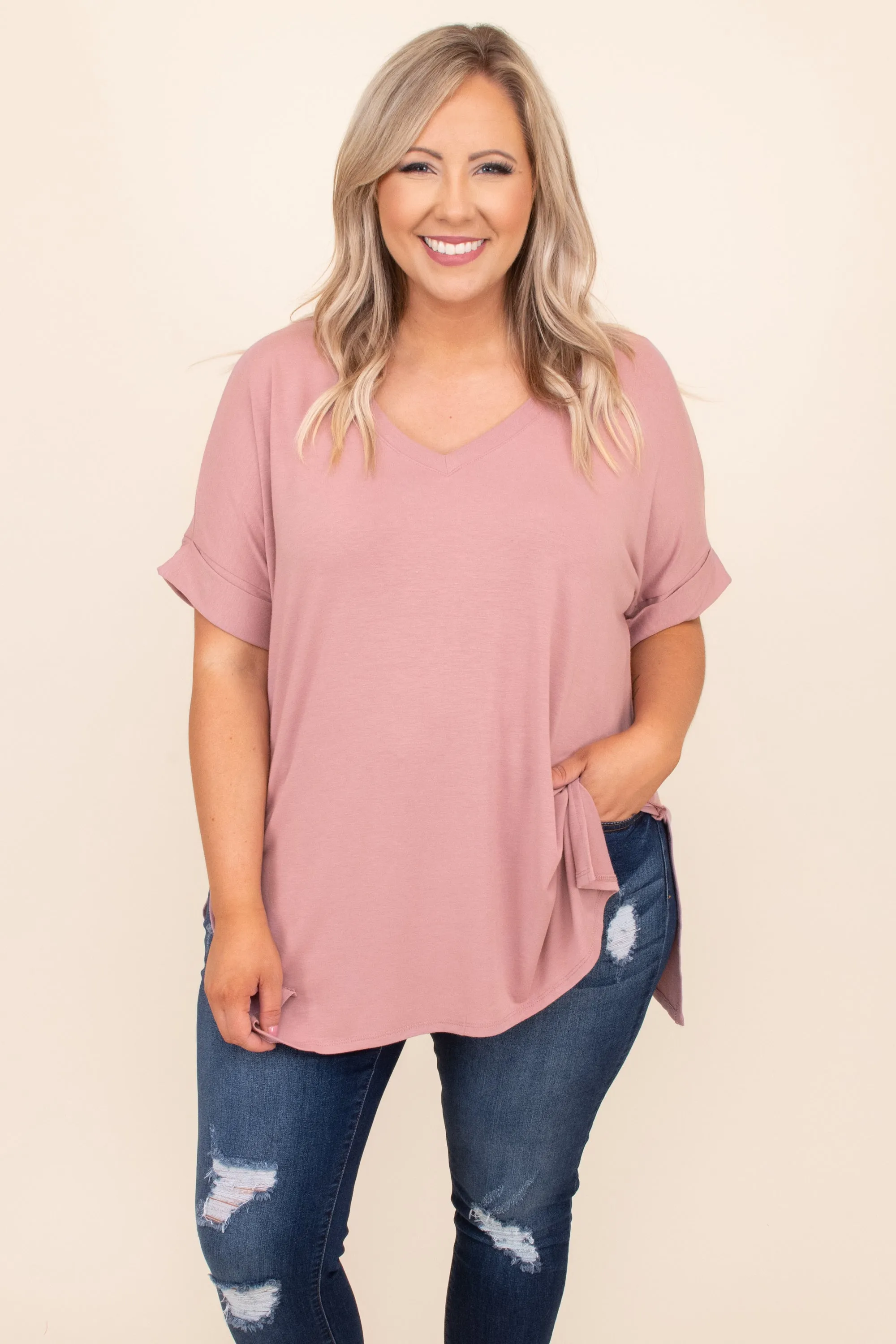 Comfy Travel Top, Light Rose