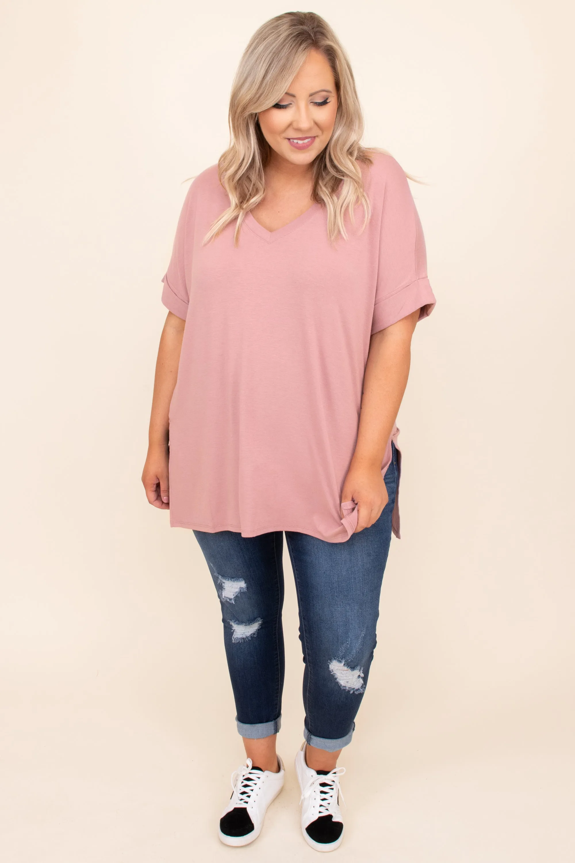 Comfy Travel Top, Light Rose