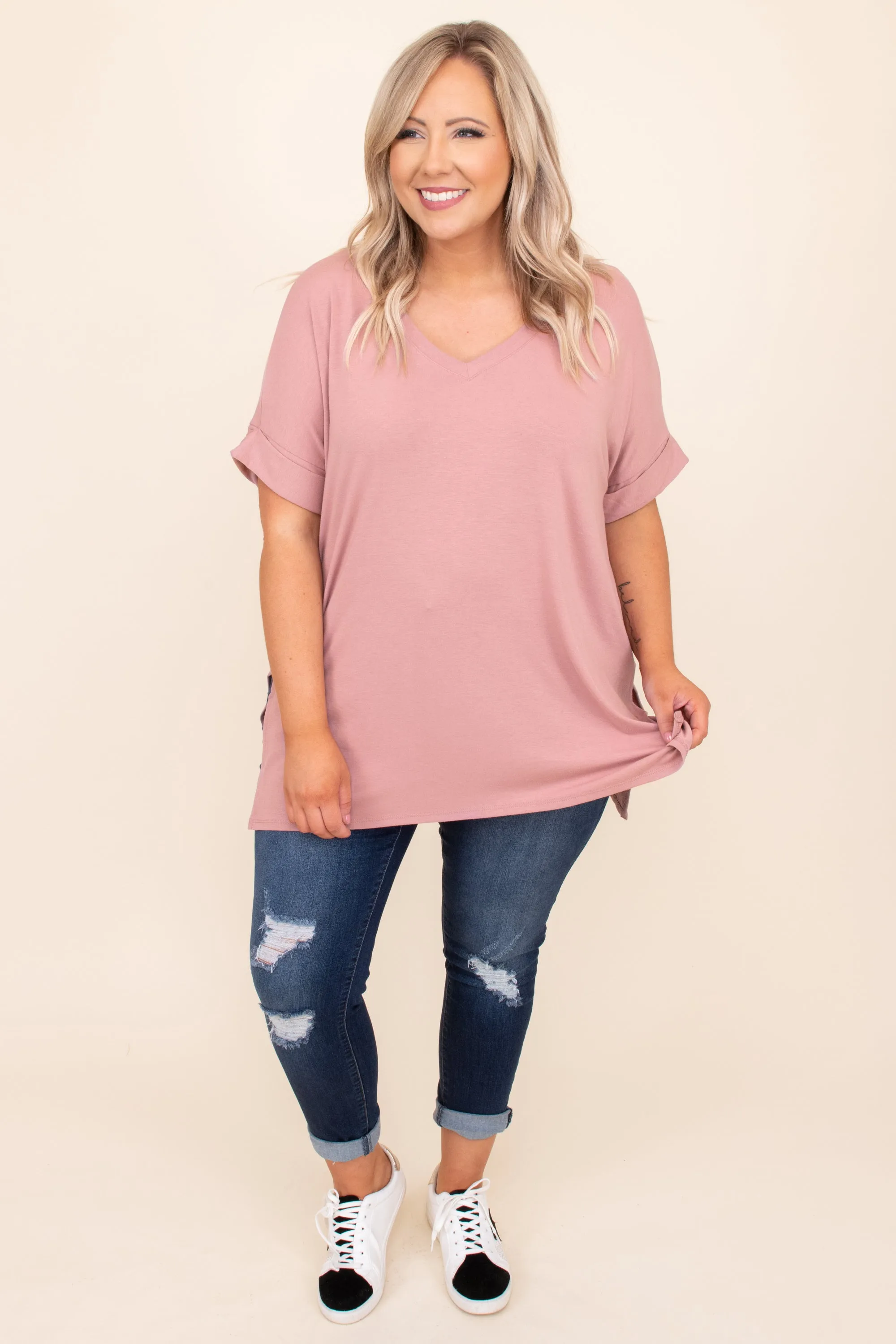 Comfy Travel Top, Light Rose