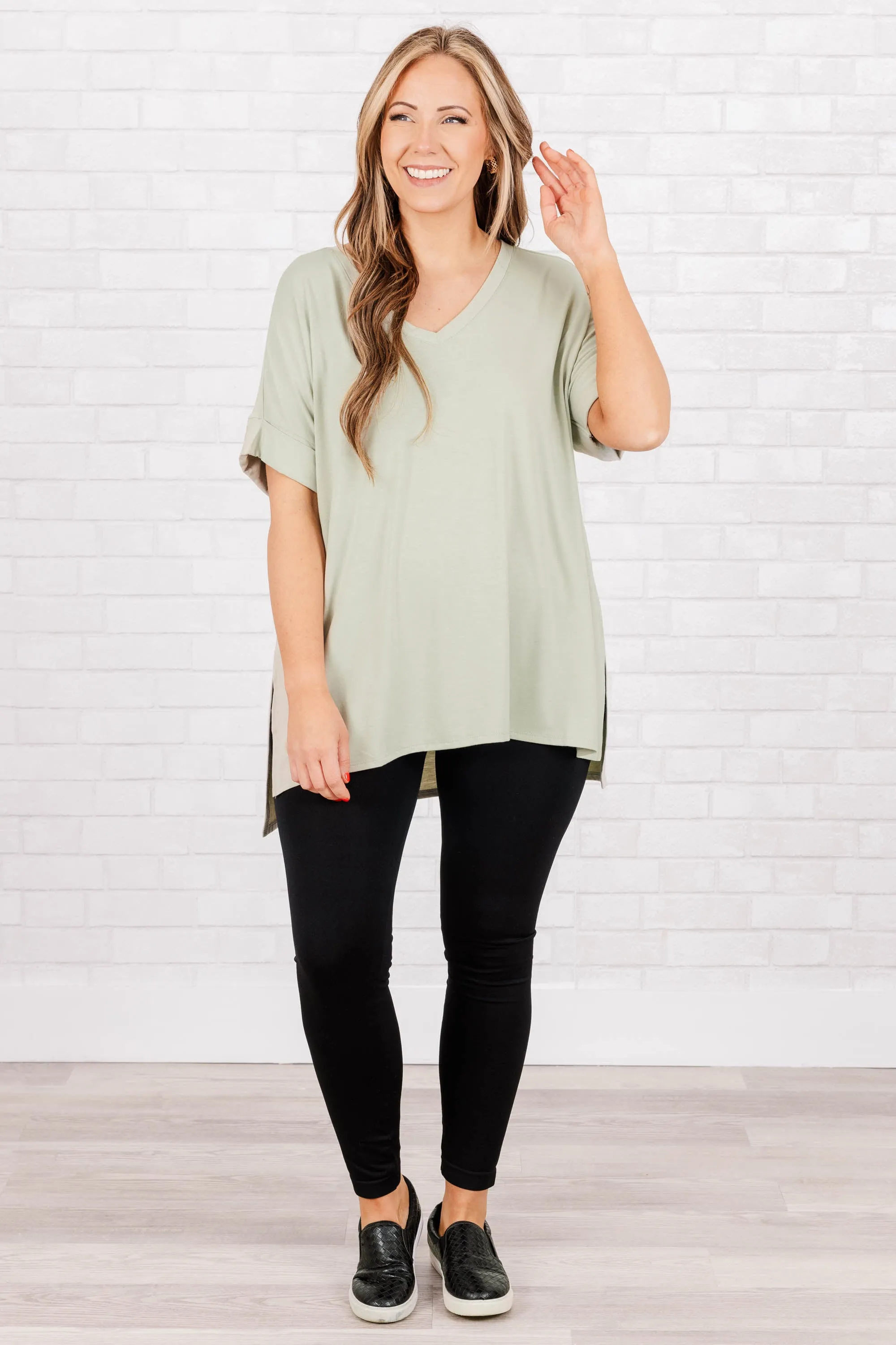 Comfy Travel Top, Light Sage