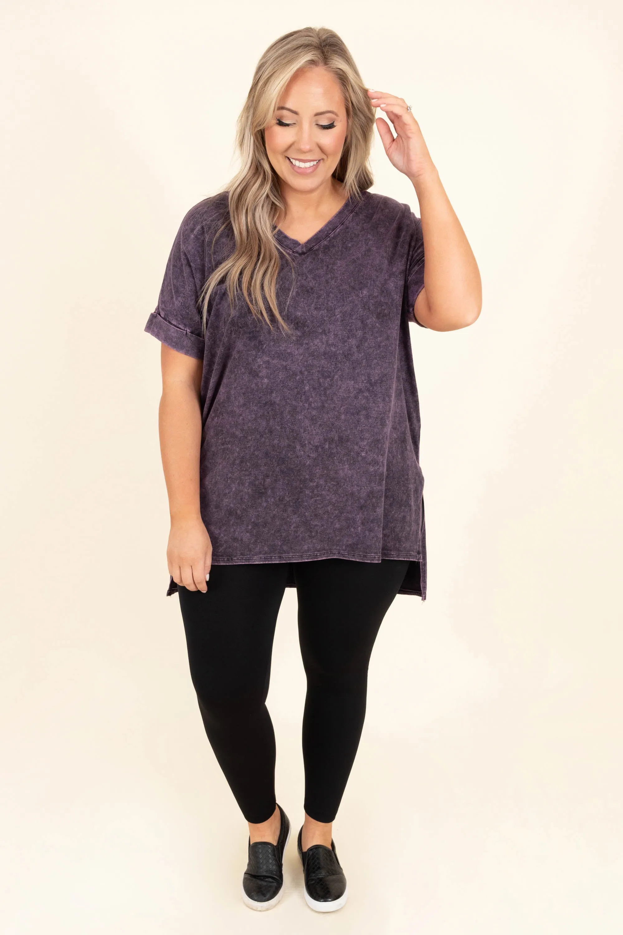 Comfy Travels Top, Blackberry Mineral Wash