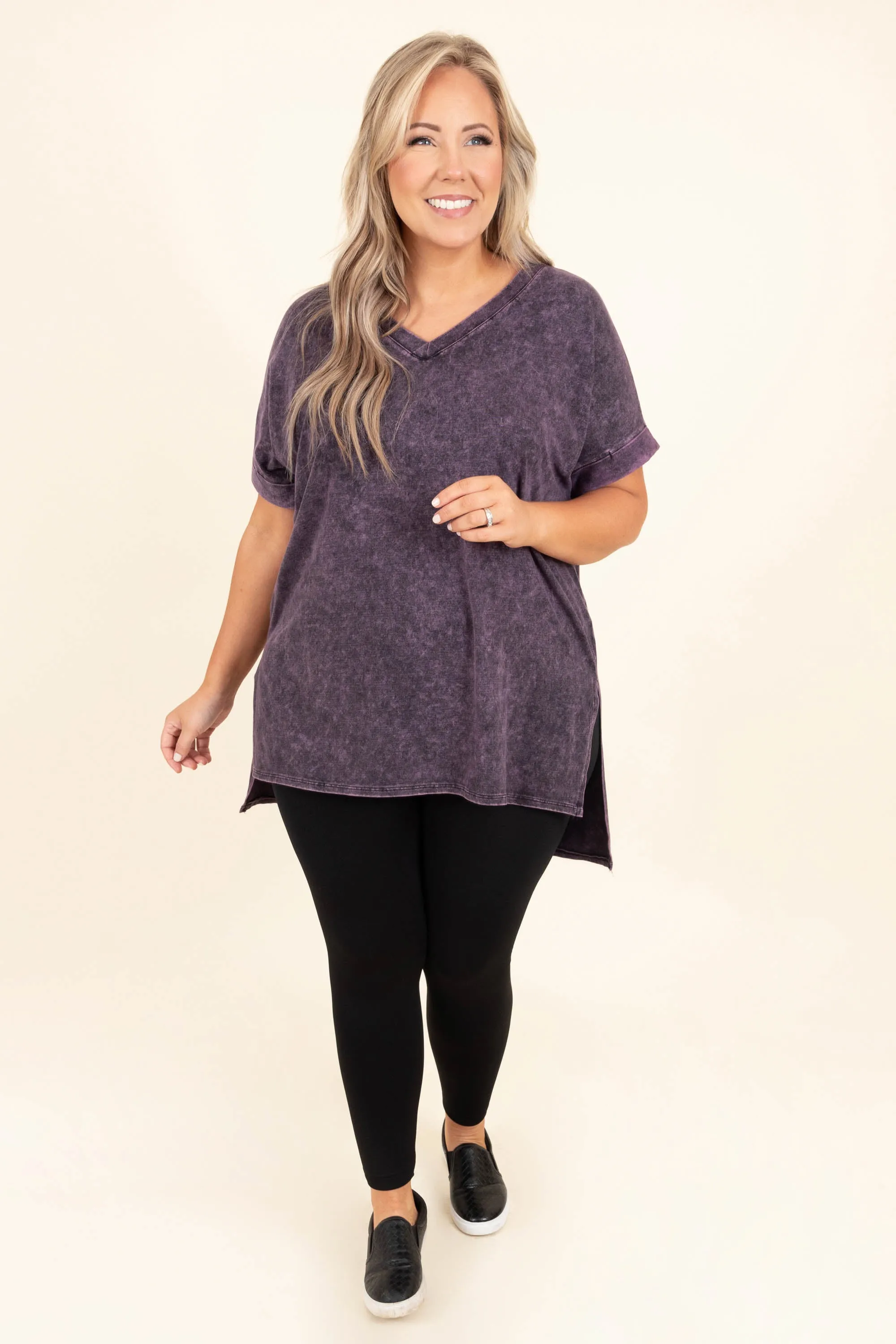 Comfy Travels Top, Blackberry Mineral Wash