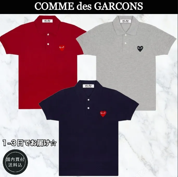 COMME des GARCONS  |Heart Unisex Plain Cotton Short Sleeves Designers Polos