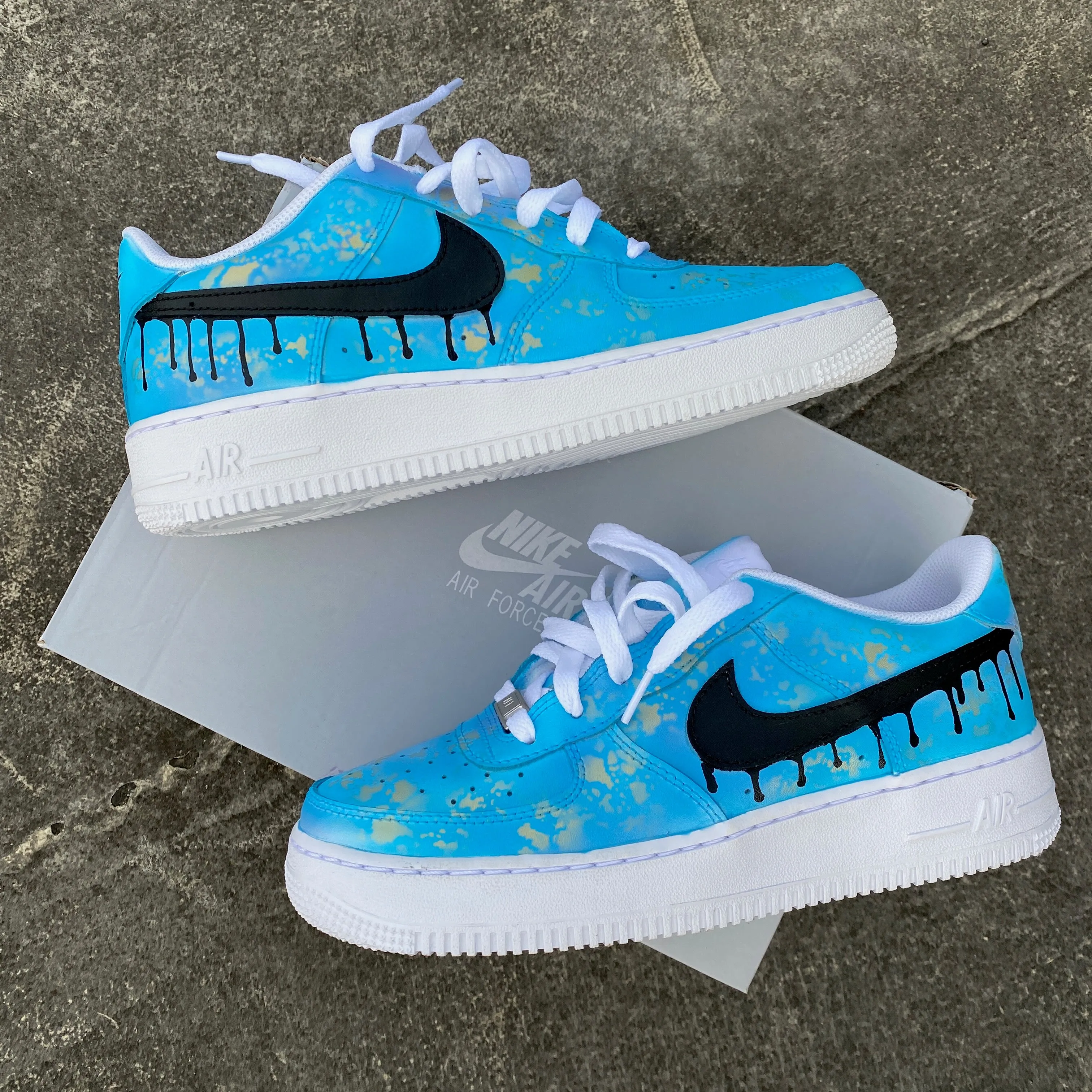 Custom Blue Drip Nike Air Force 1 with Gold Speckles