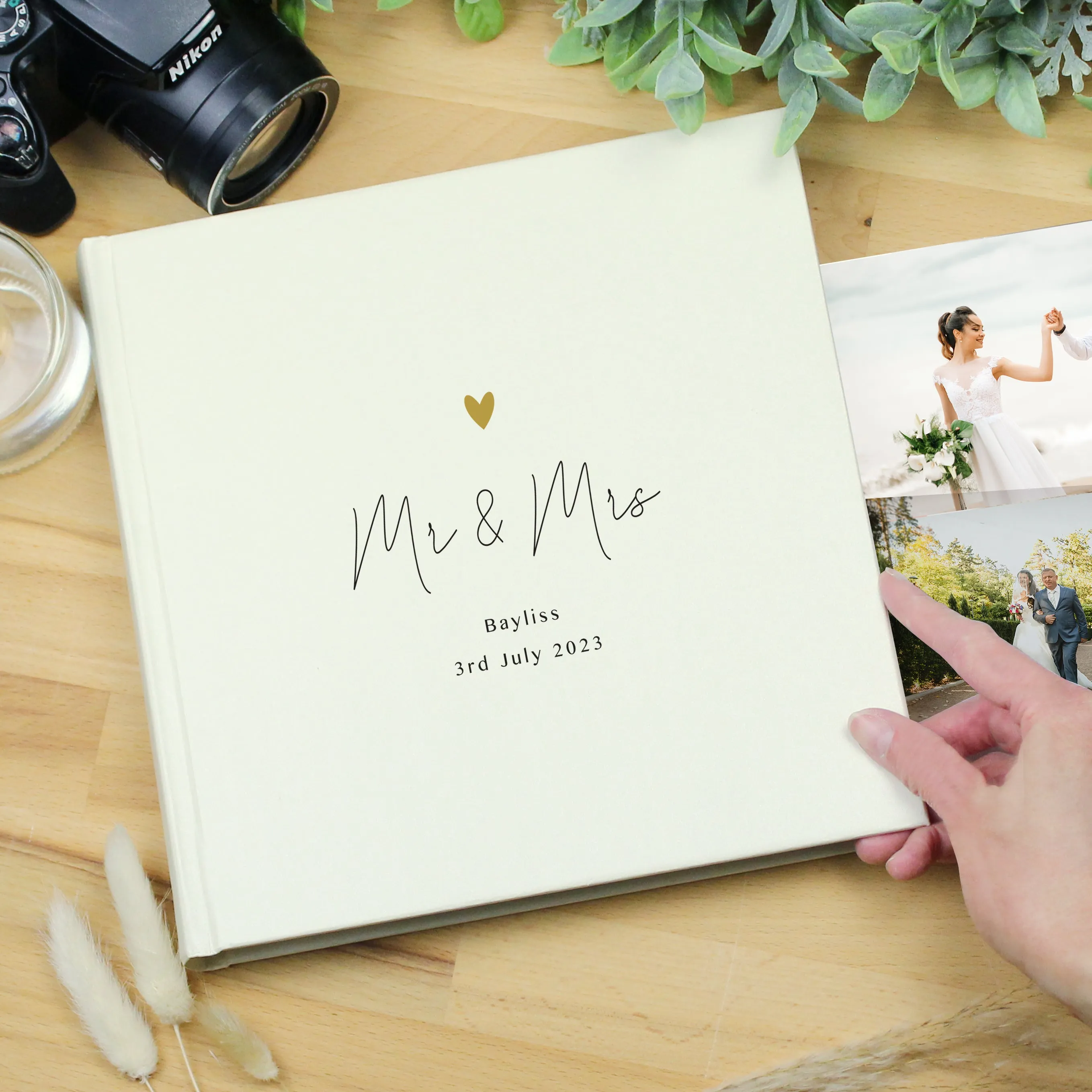 Custom Gold Heart Couples Square Photo Album