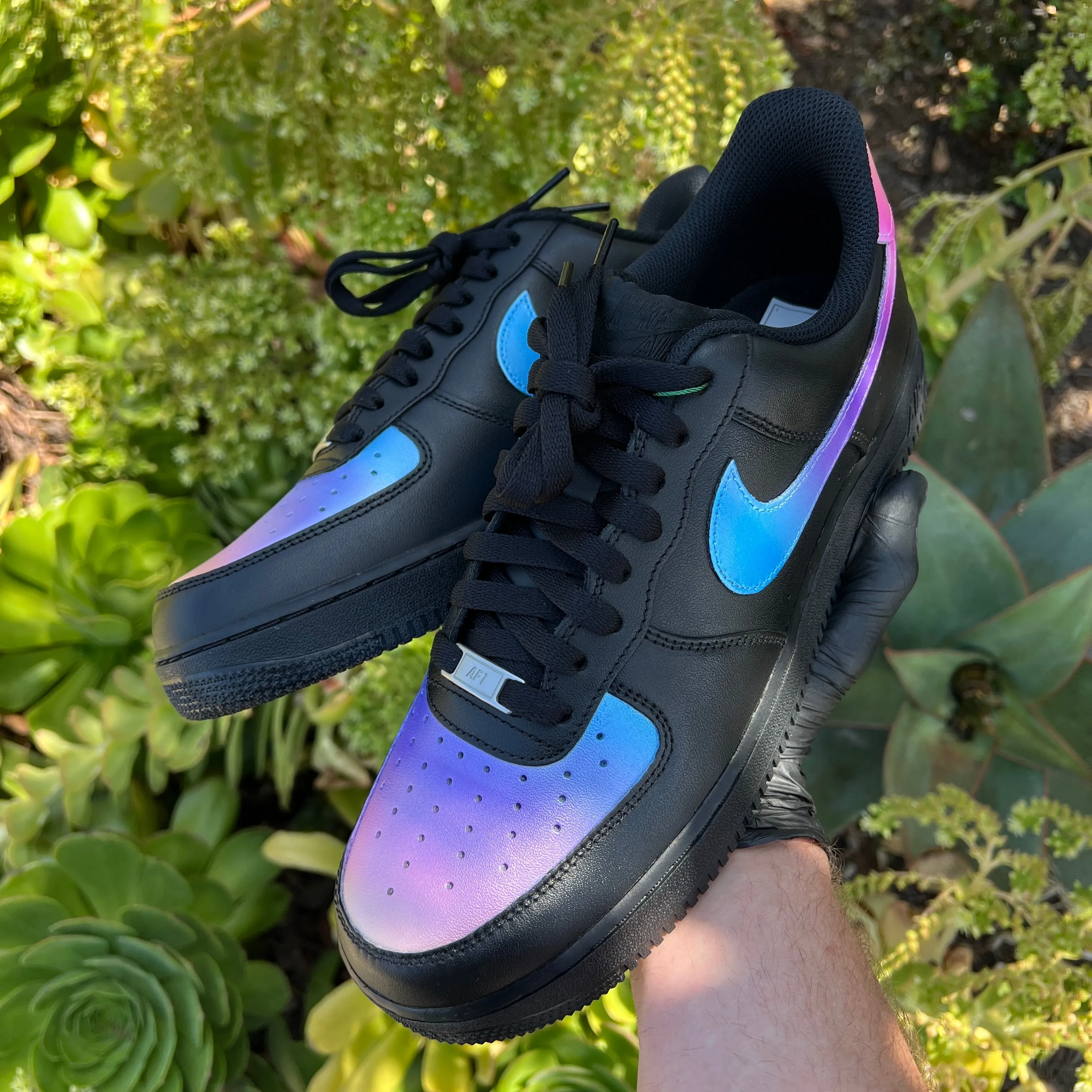 Custom Hand Painted Black Nike Air Force 1 with Ombre Gradient Design