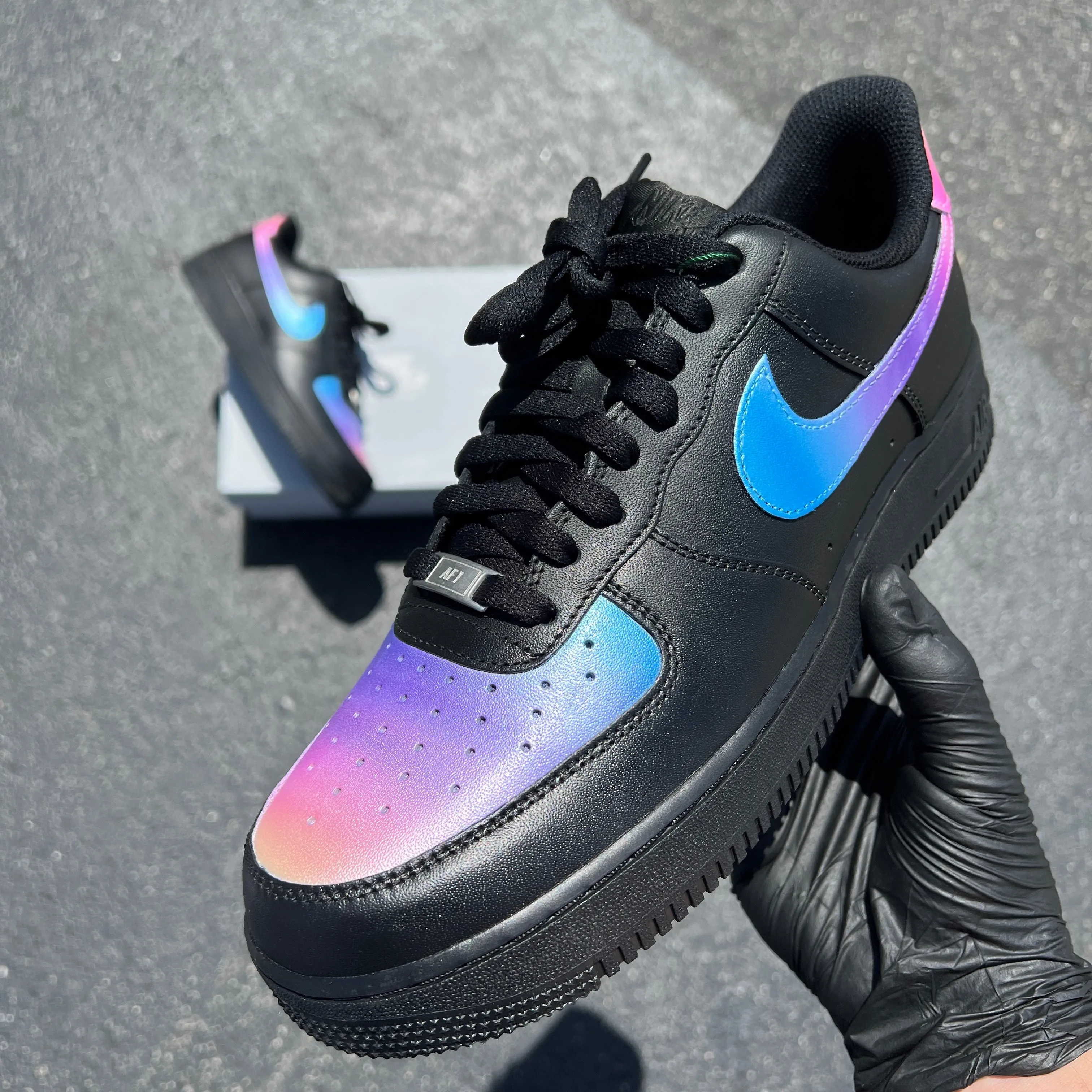 Custom Hand Painted Black Nike Air Force 1 with Ombre Gradient Design