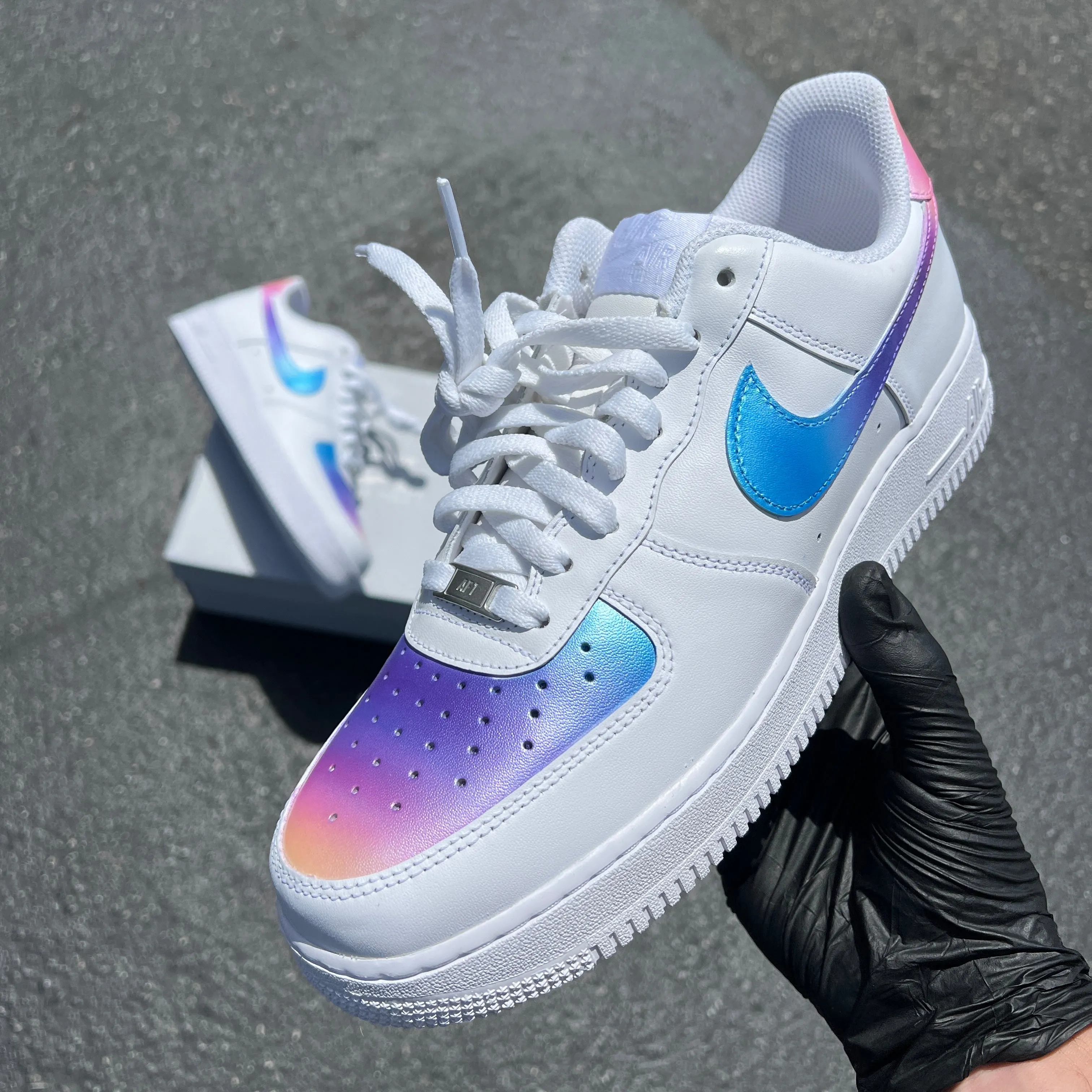 Custom Hand Painted Black Nike Air Force 1 with Ombre Gradient Design