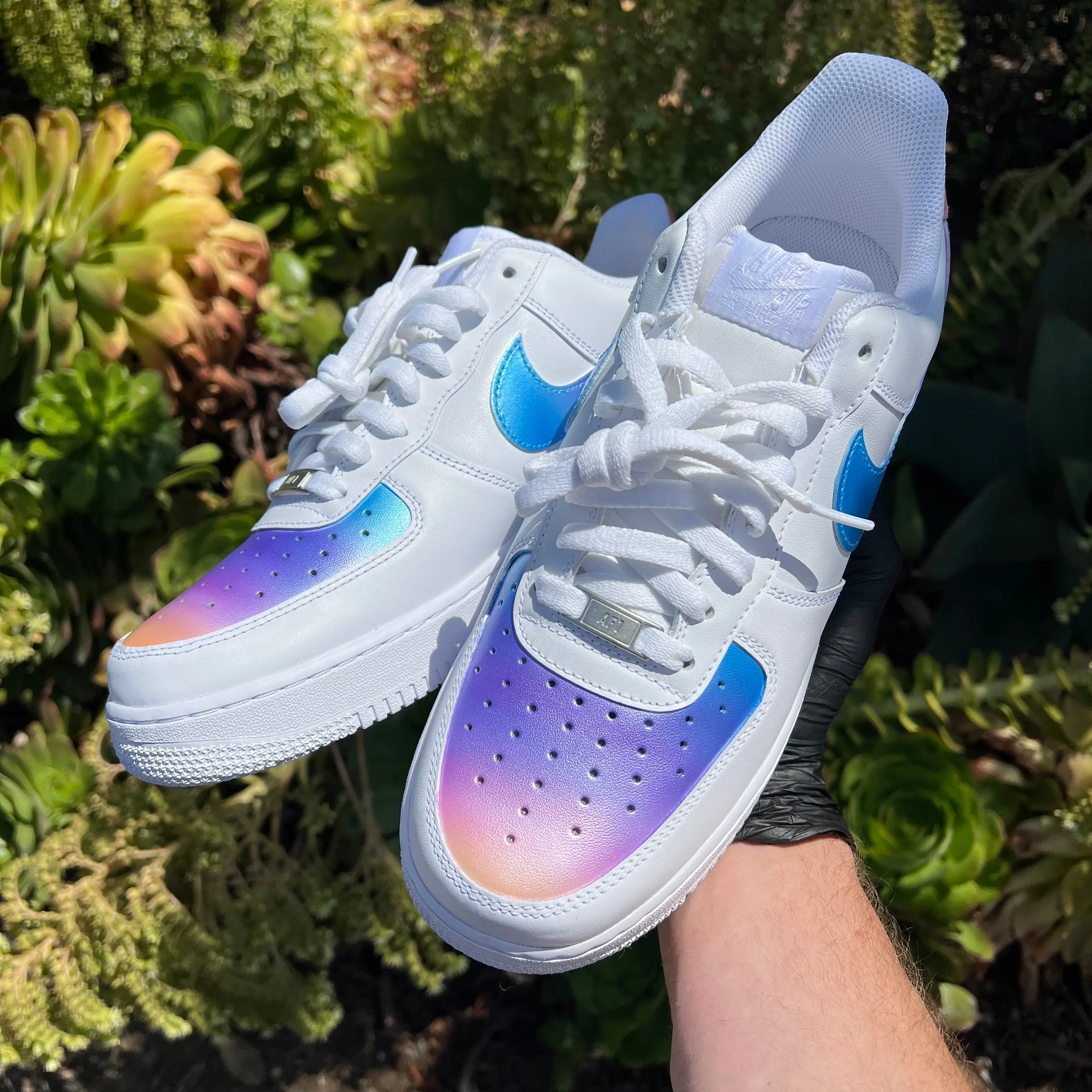 Custom Hand Painted Black Nike Air Force 1 with Ombre Gradient Design