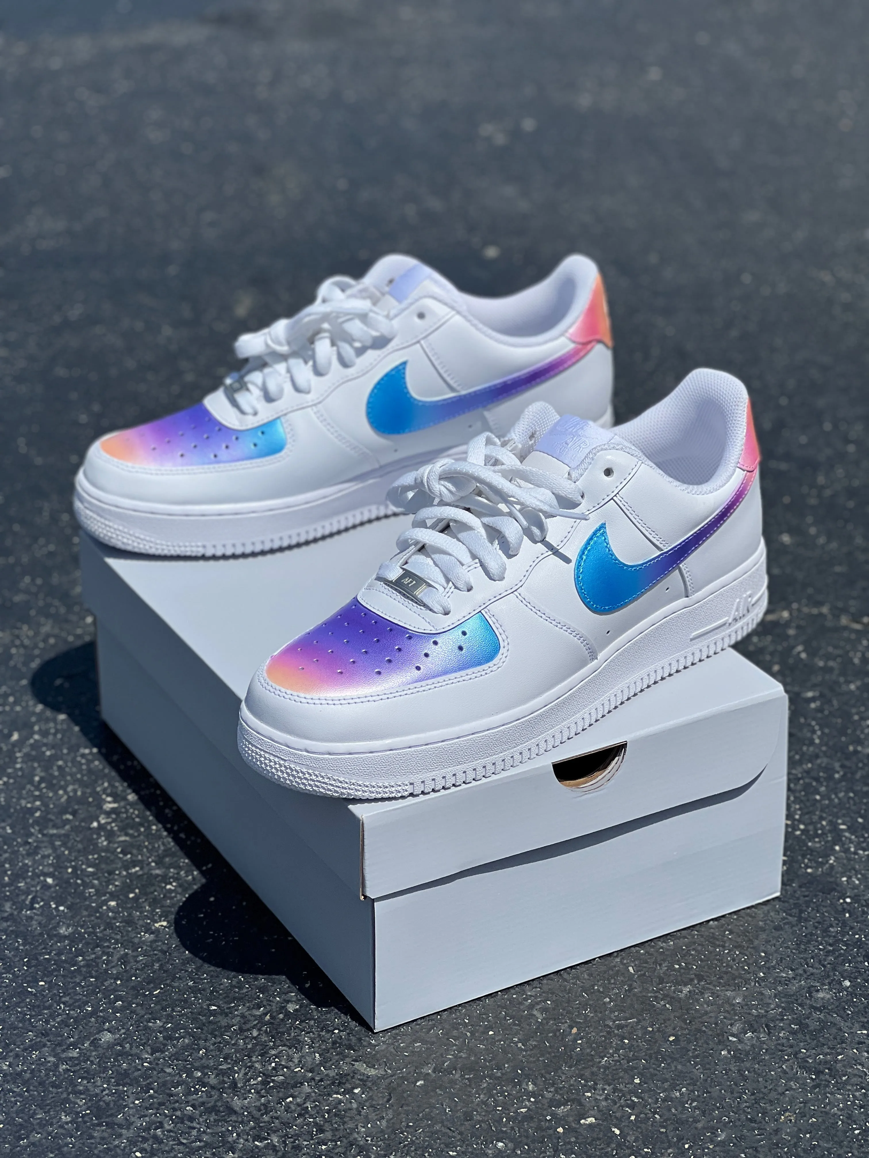 Custom Hand Painted Black Nike Air Force 1 with Ombre Gradient Design