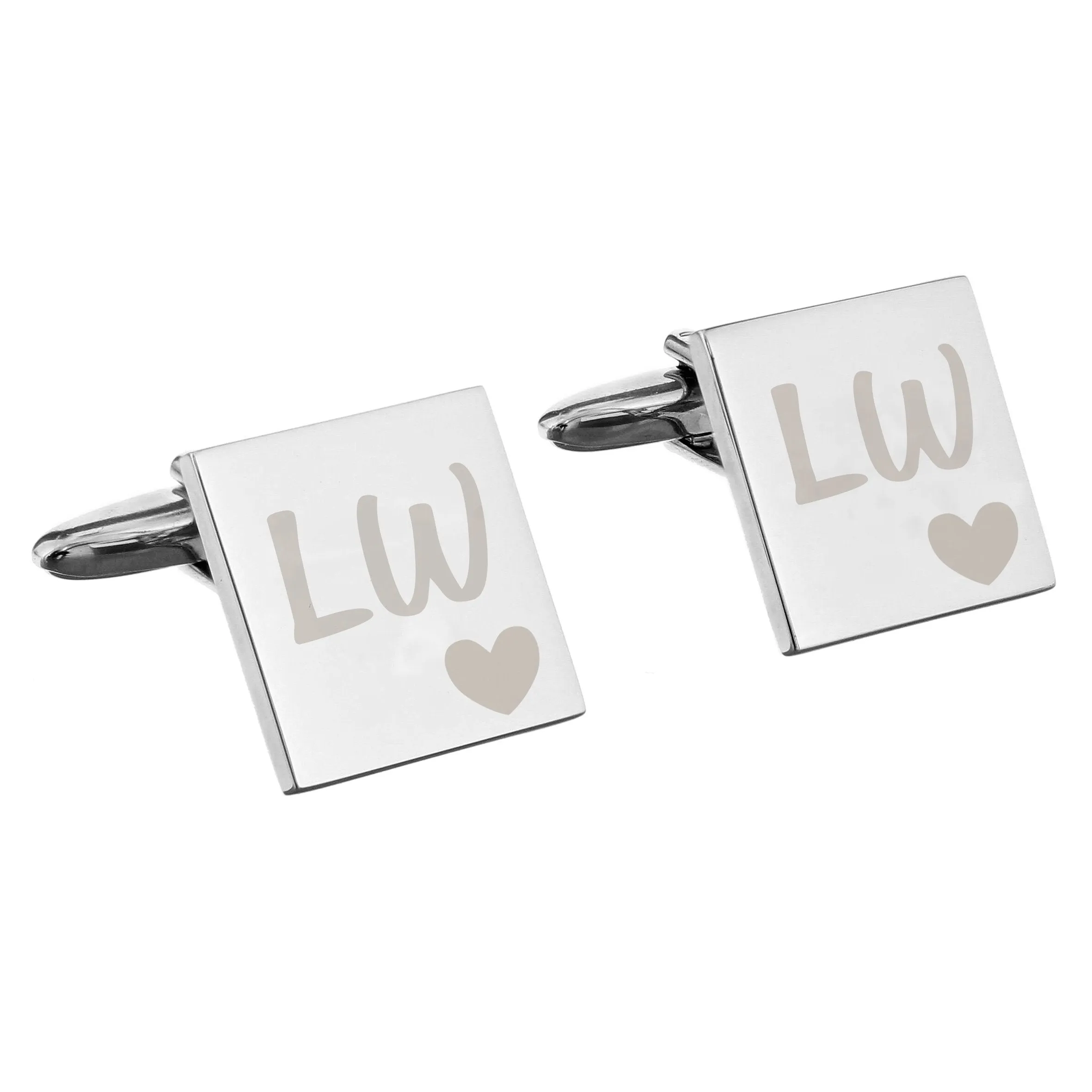 Customizable Square Cufflinks with Initials and Heart Design