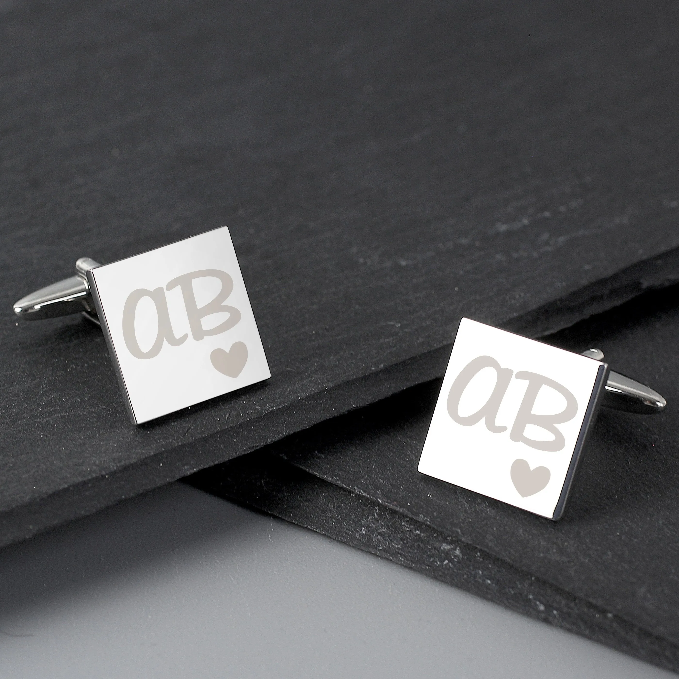 Customizable Square Cufflinks with Initials and Heart Design