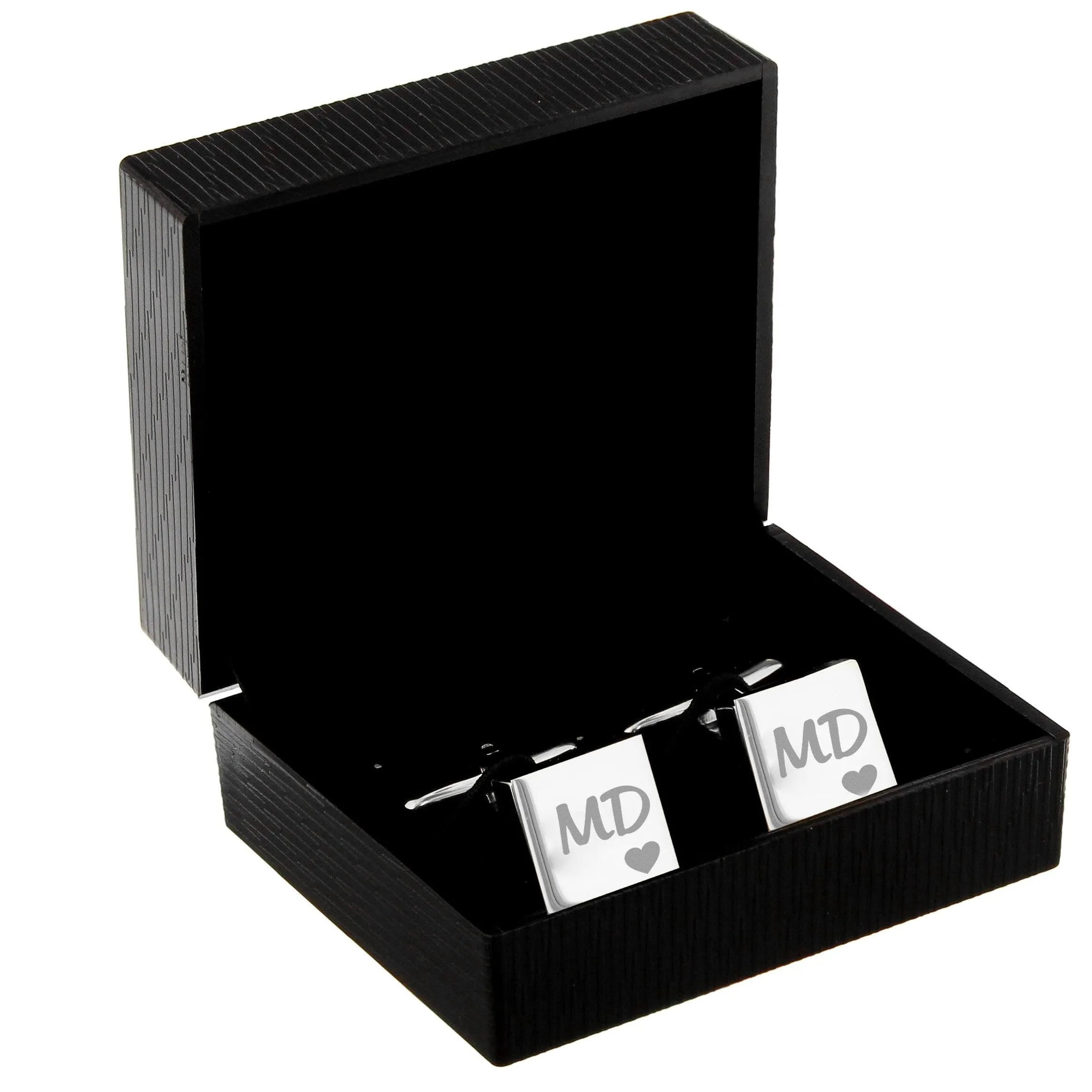 Customizable Square Cufflinks with Initials and Heart Design