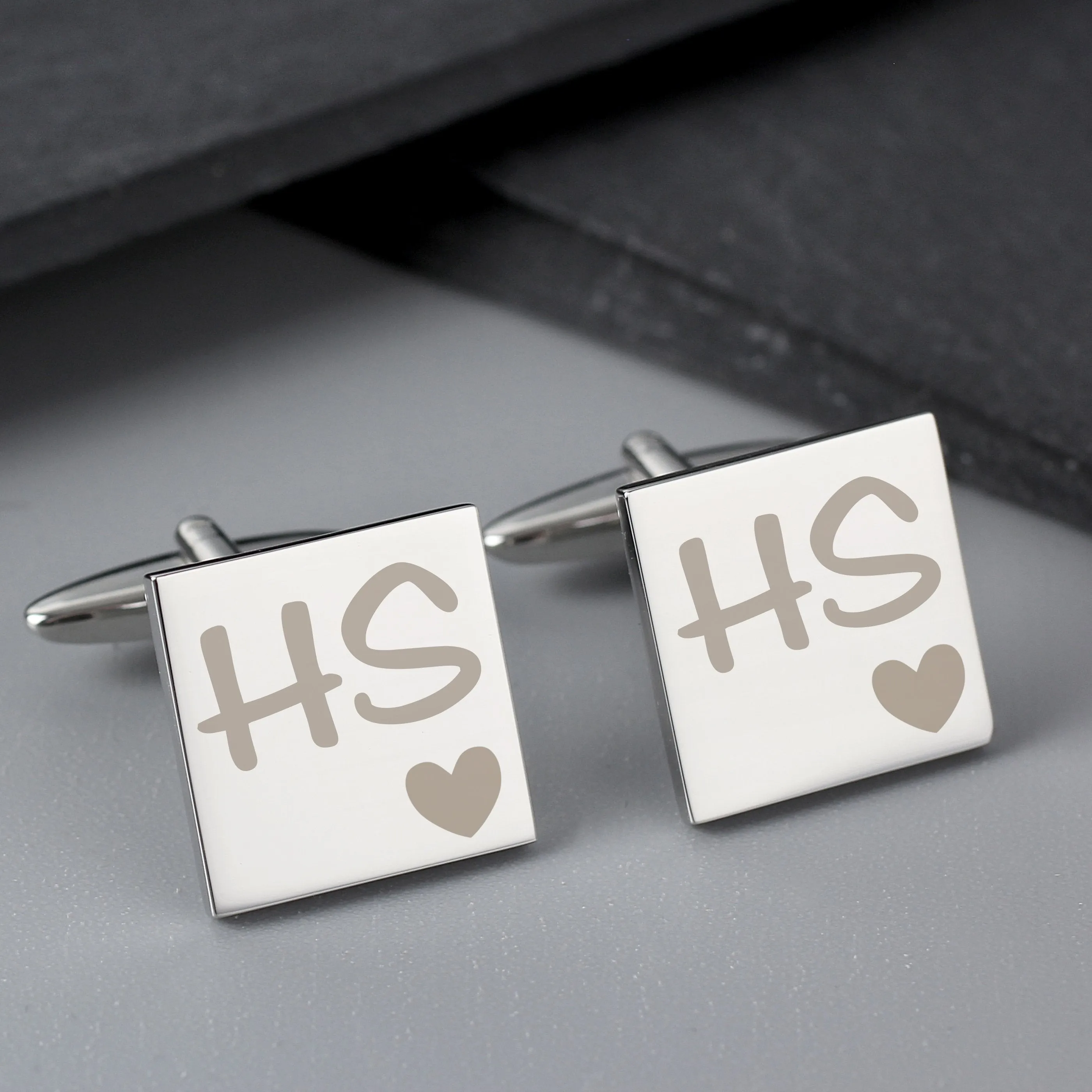 Customizable Square Cufflinks with Initials and Heart Design