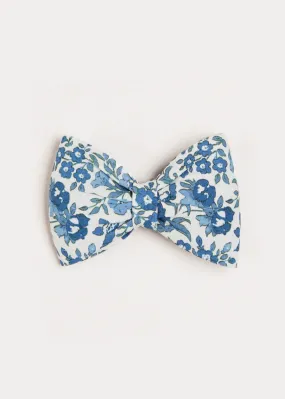 Daphne Blue Floral Print Bow Clip - Medium Size