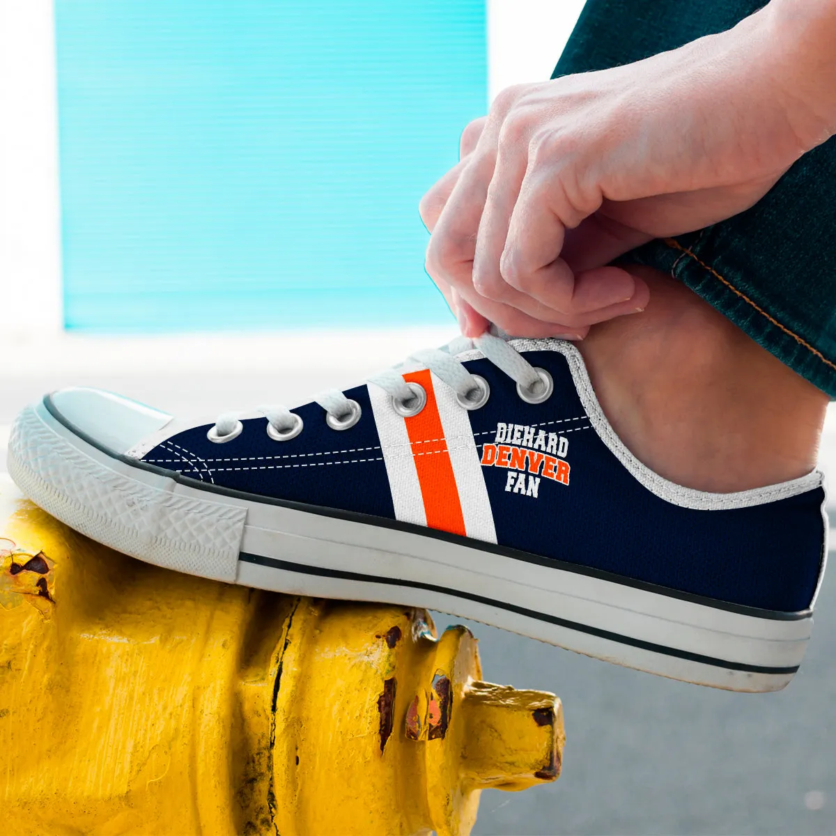 Denver Broncos Navy White Low Top Shoes