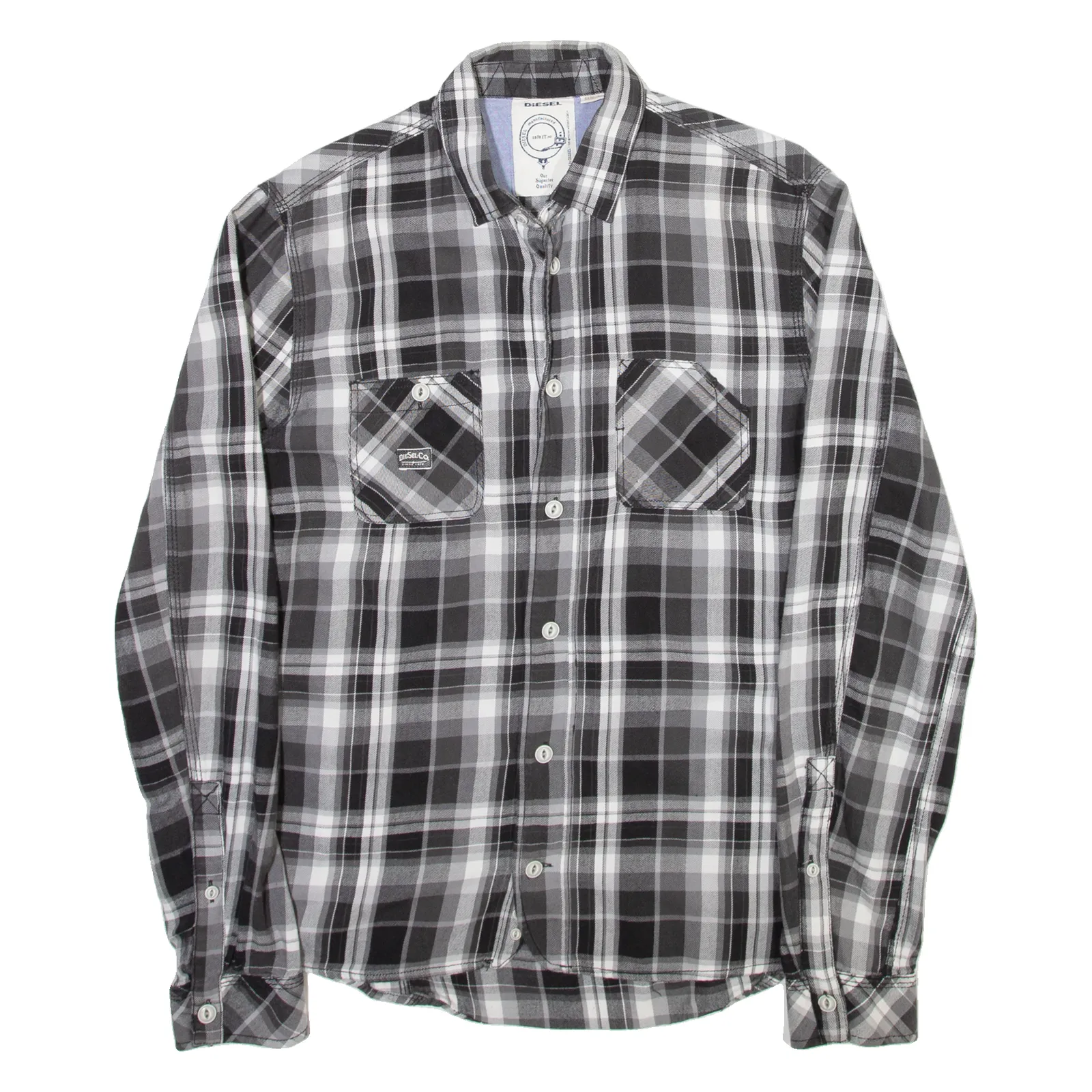 DIESEL Mens Shirt Grey Plaid Long Sleeve L