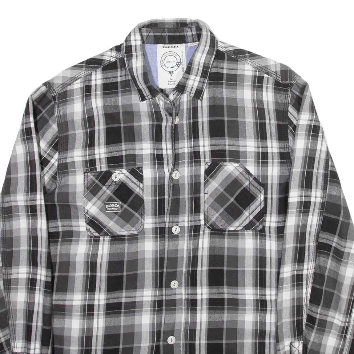 DIESEL Mens Shirt Grey Plaid Long Sleeve L