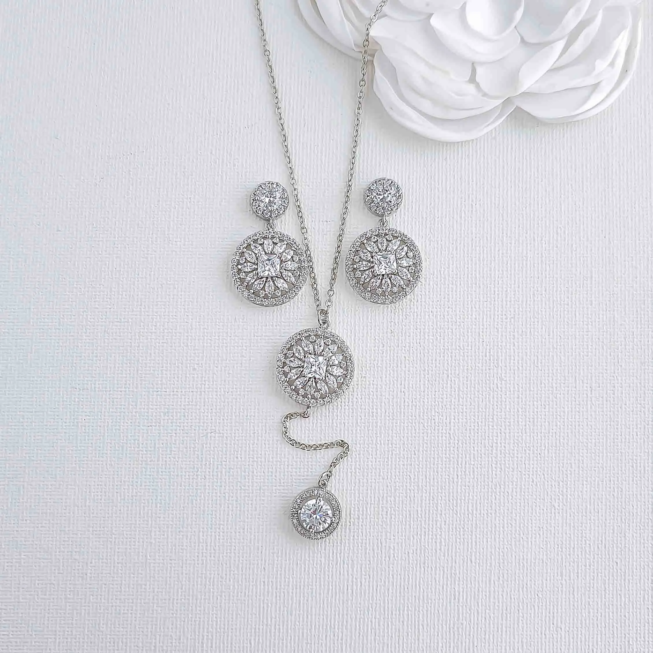 Earrings, Bracelet, and Long Drop Necklace Set - Adonia Weddings