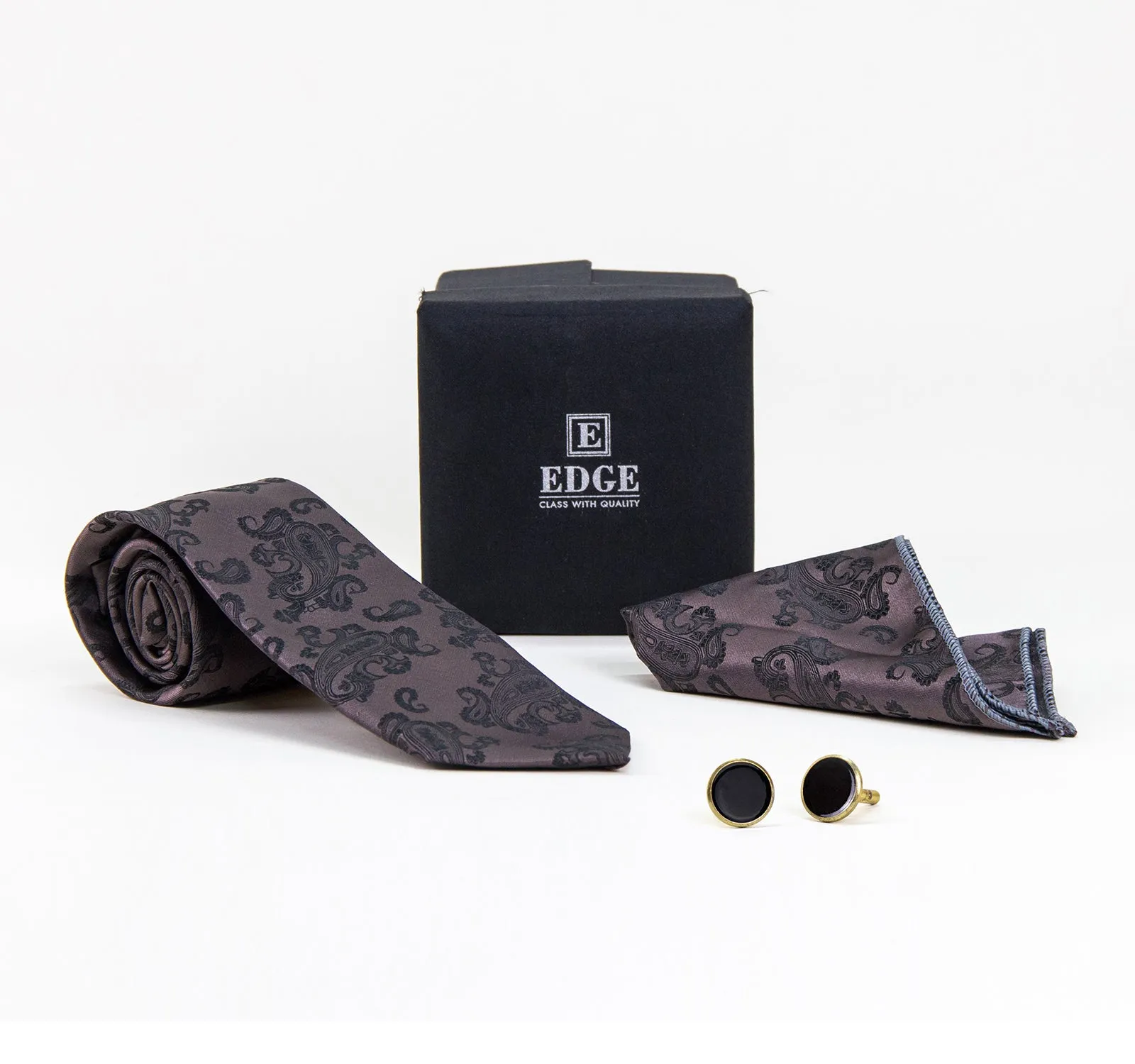 EDGE 3-Piece Tie, Handkerchief, and Cufflinks Set