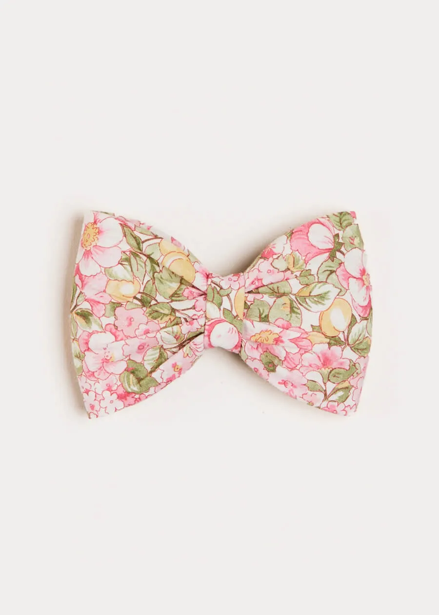 Eloise Pink Floral Print Bow Clip - Medium