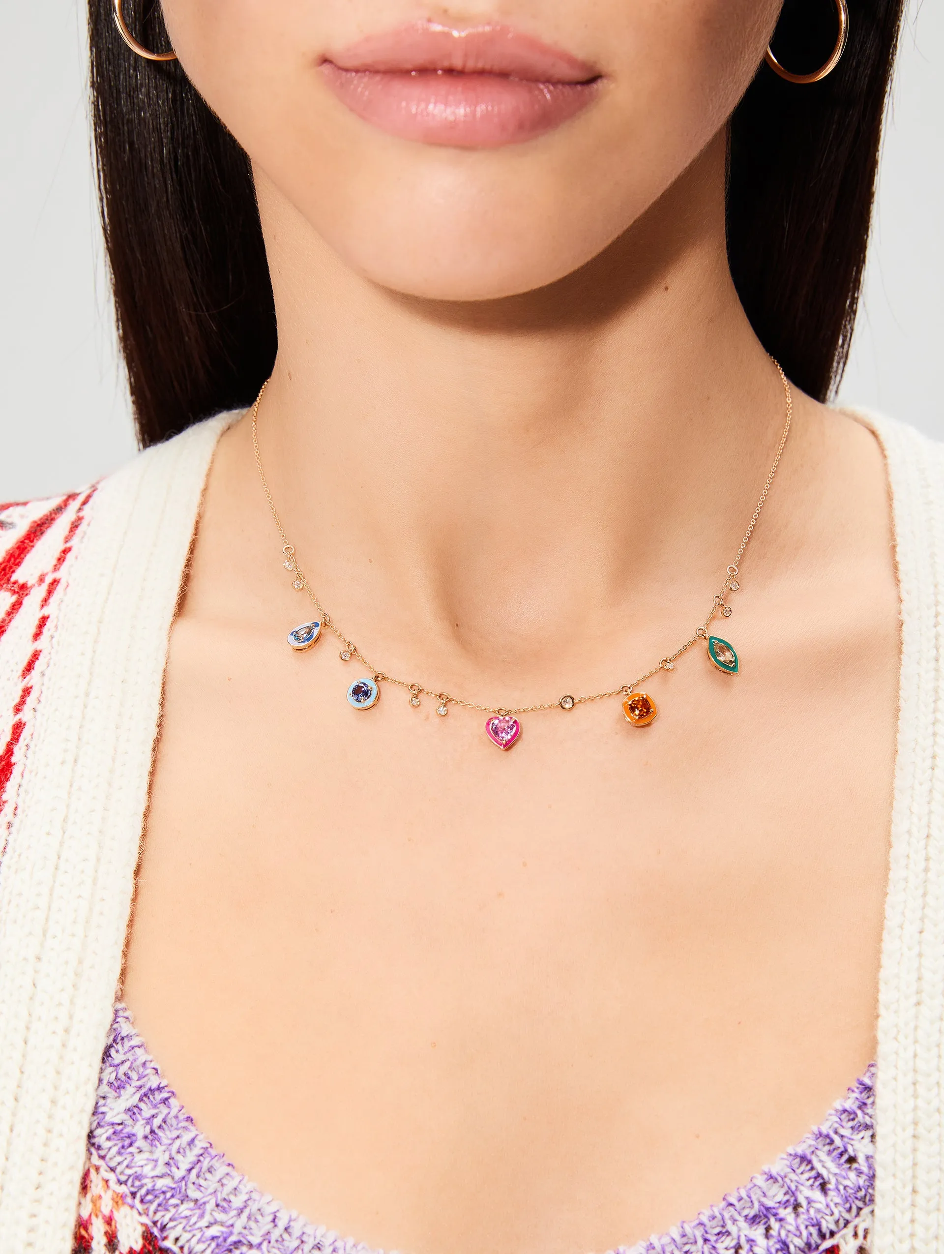 Enamel and Rainbow Sapphire Necklace by Catena