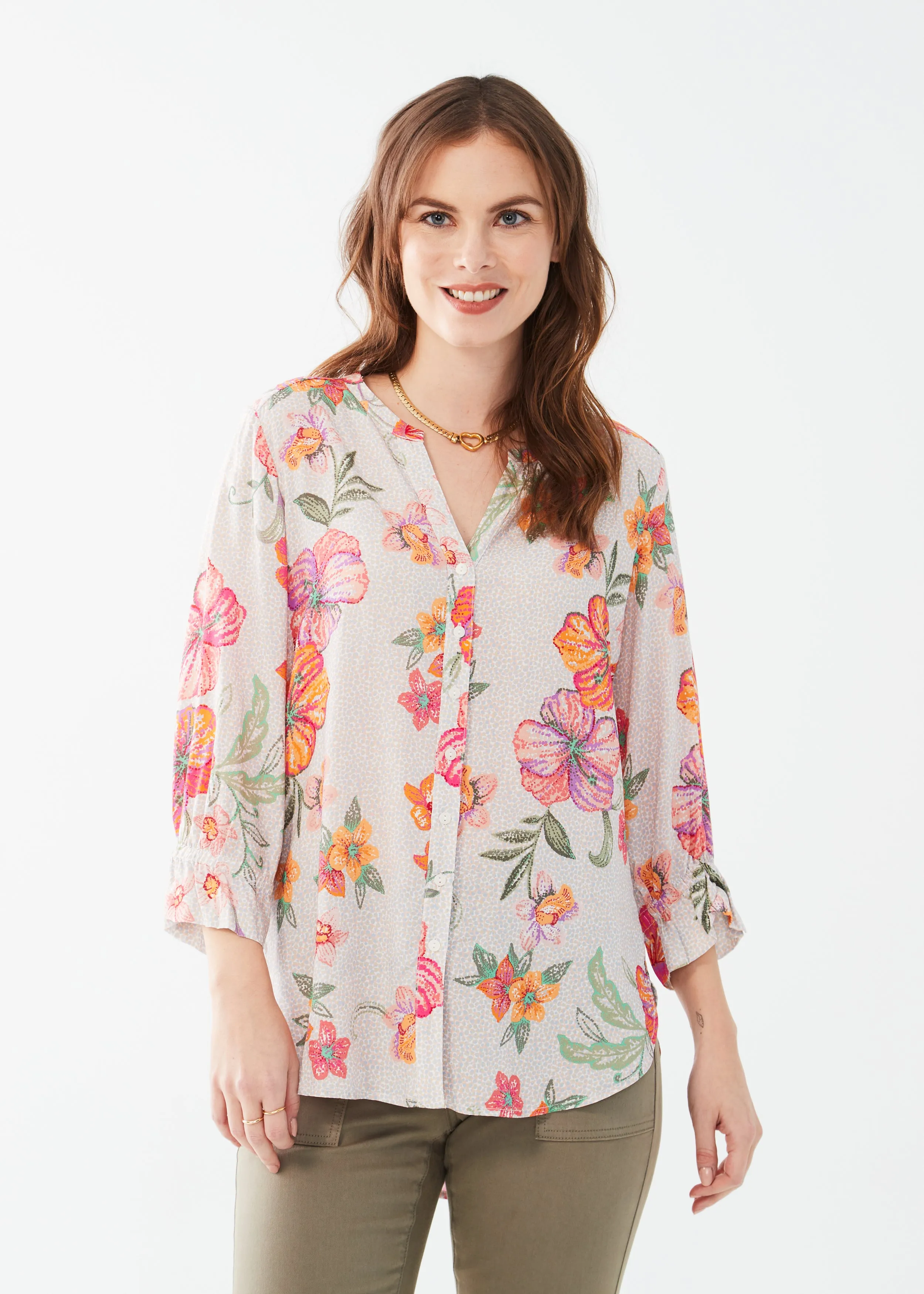 FDJ shirt 7225397, viscose floral button front