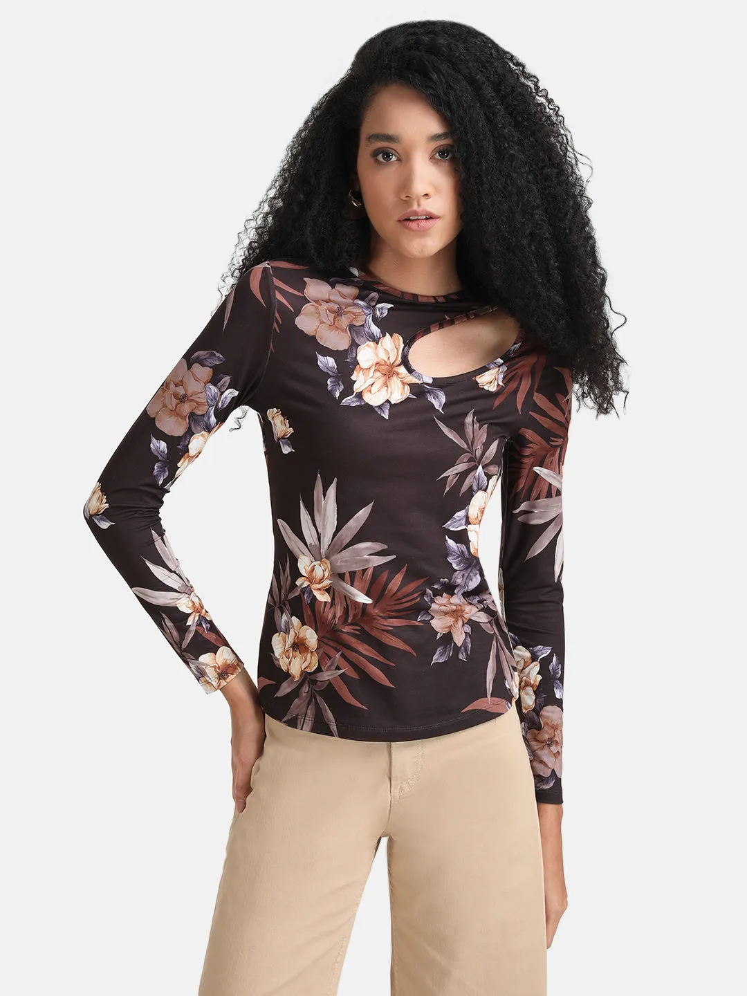 Floral Print Top with Cut-Out.