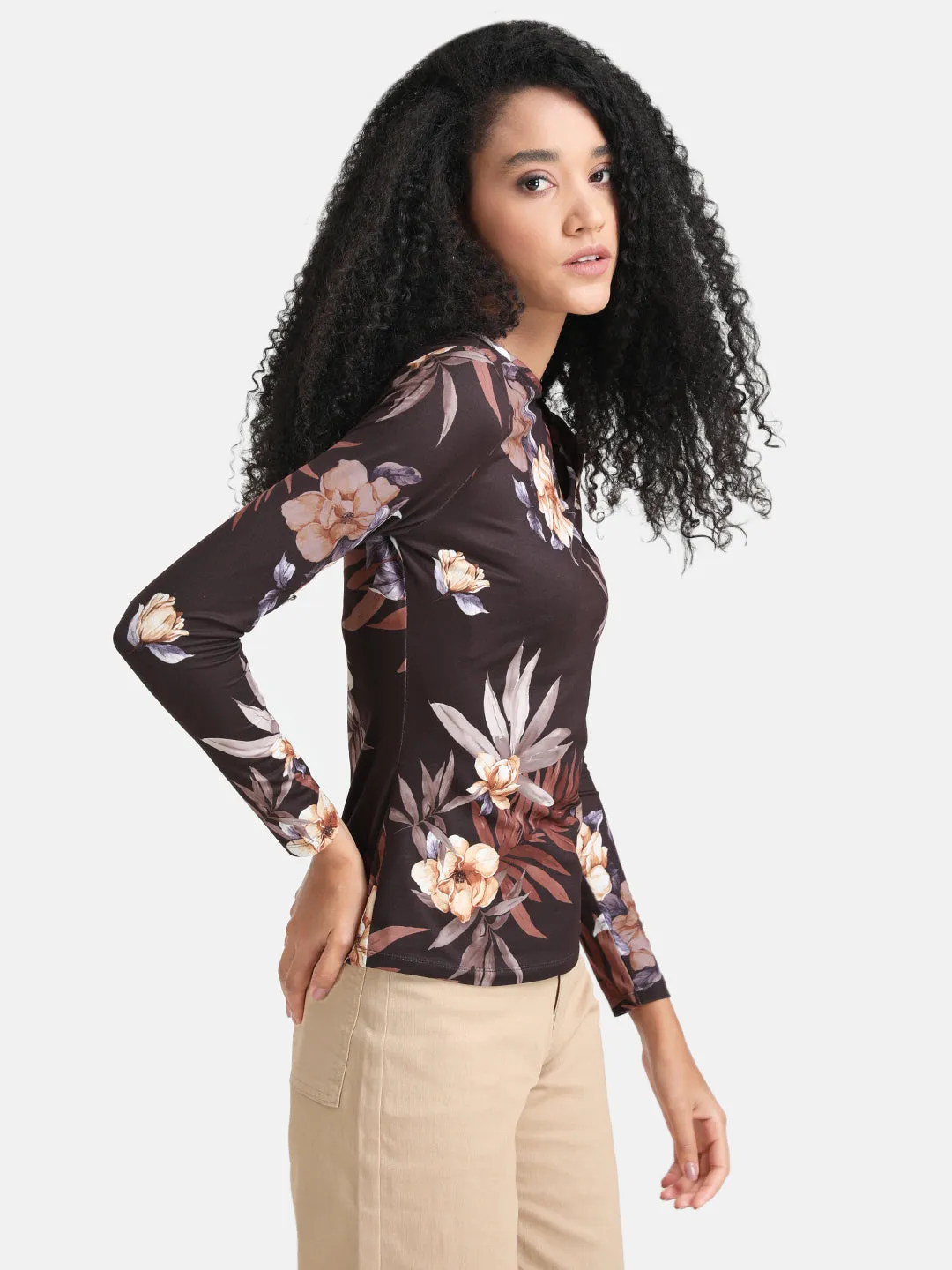 Floral Print Top with Cut-Out.